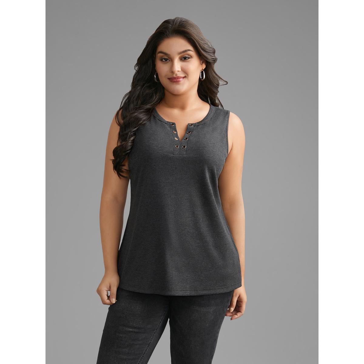 Plus Size Notched Collar Eyelet Tank Top Women DimGray Casual Eyelet Notched collar Everyday Tank Tops Camis BloomChic 18-20/2X Product Image