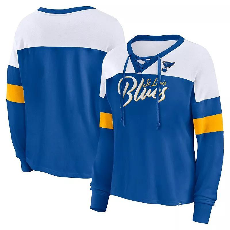Womens Fanatics Branded Royal/White Los Angeles Dodgers Even Match Lace-Up Long Sleeve V-Neck T-Shirt Product Image