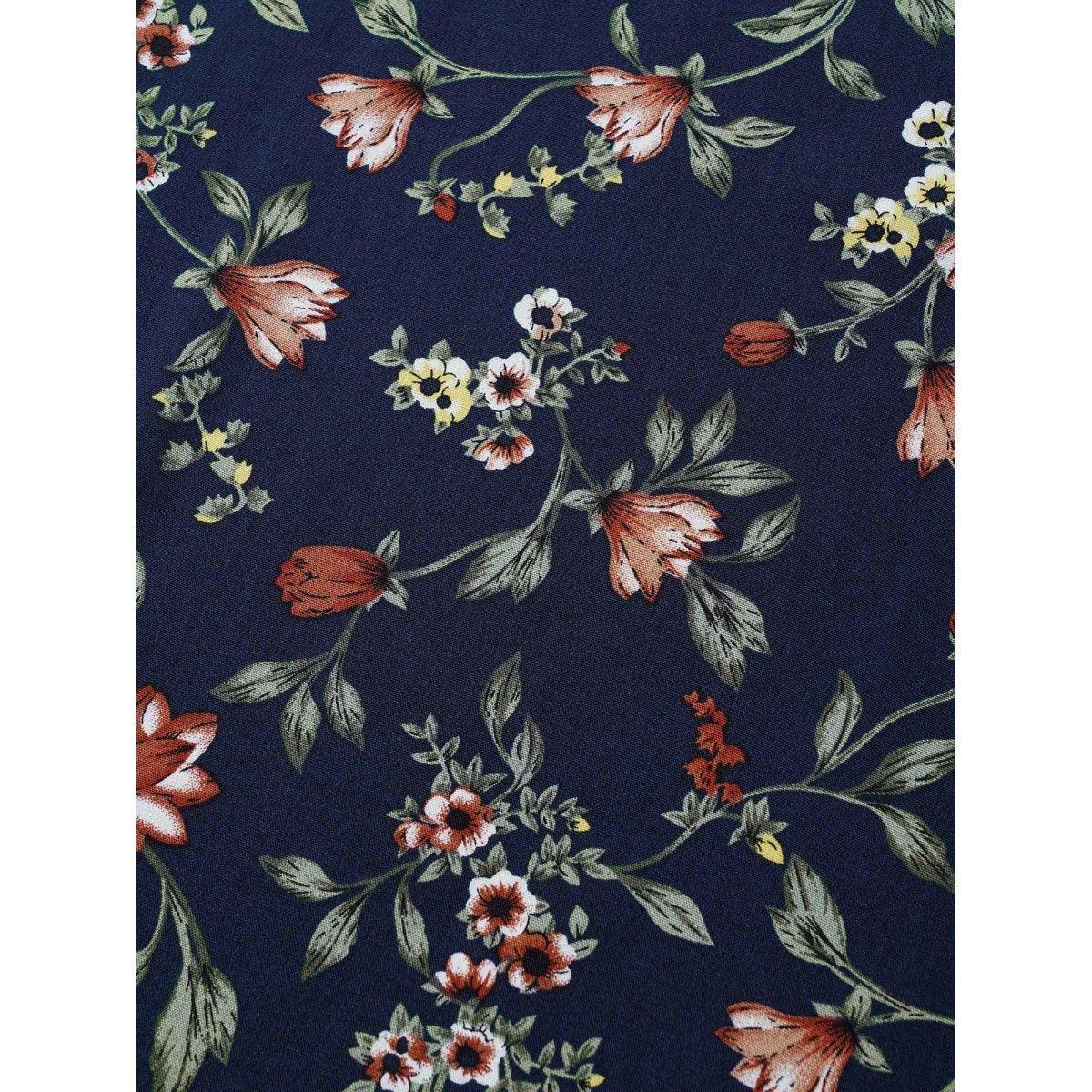 Plus Size DarkBlue Floral Lantern Sleeve Shirred Mock Neck Blouse Women Elegant Long Sleeve Mock Neck Everyday Blouses BloomChic 22-24/3X Product Image
