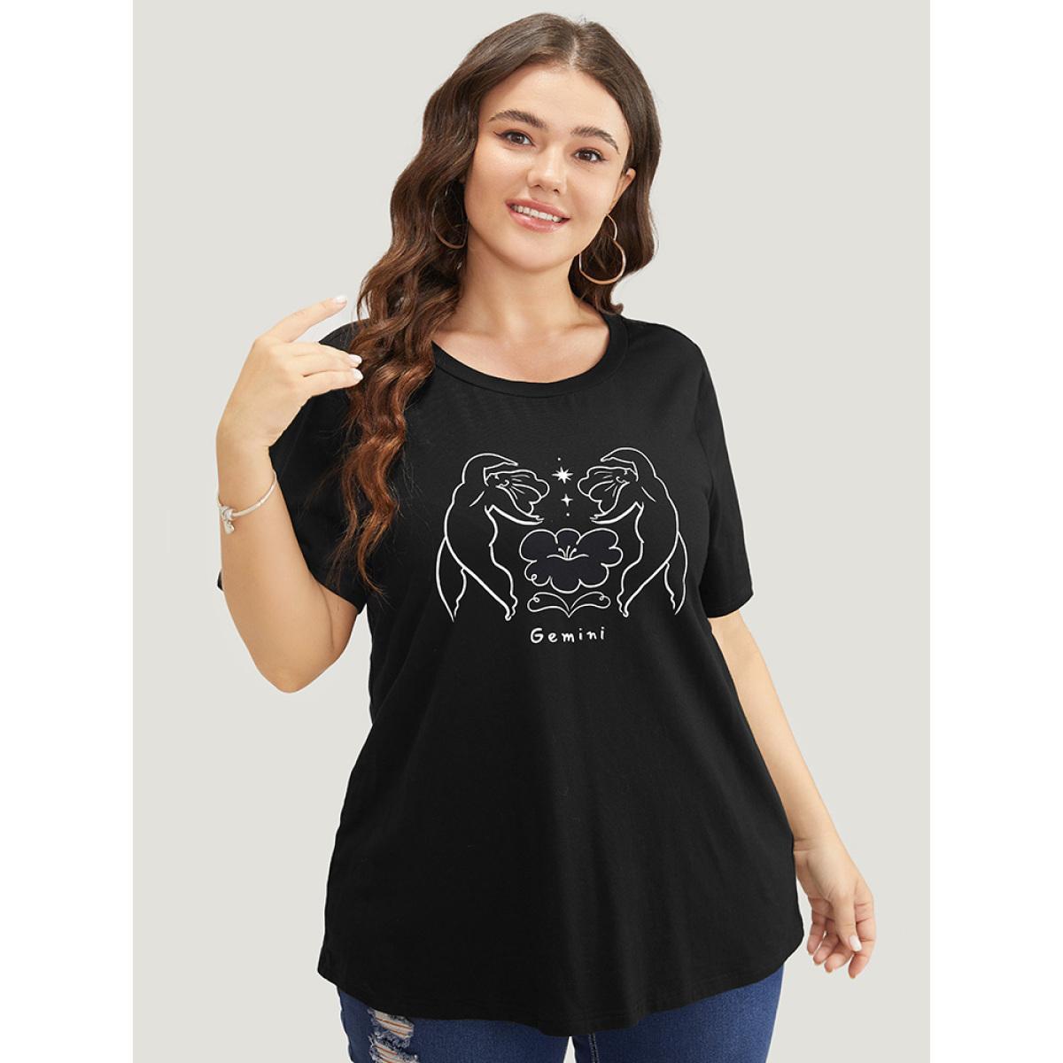Plus Size Figure & Letter Print Slightly Stretchy Zodiac T-shirt Gemini Women Casual Figure Dailywear T-shirts BloomChic 14-16/1X Product Image