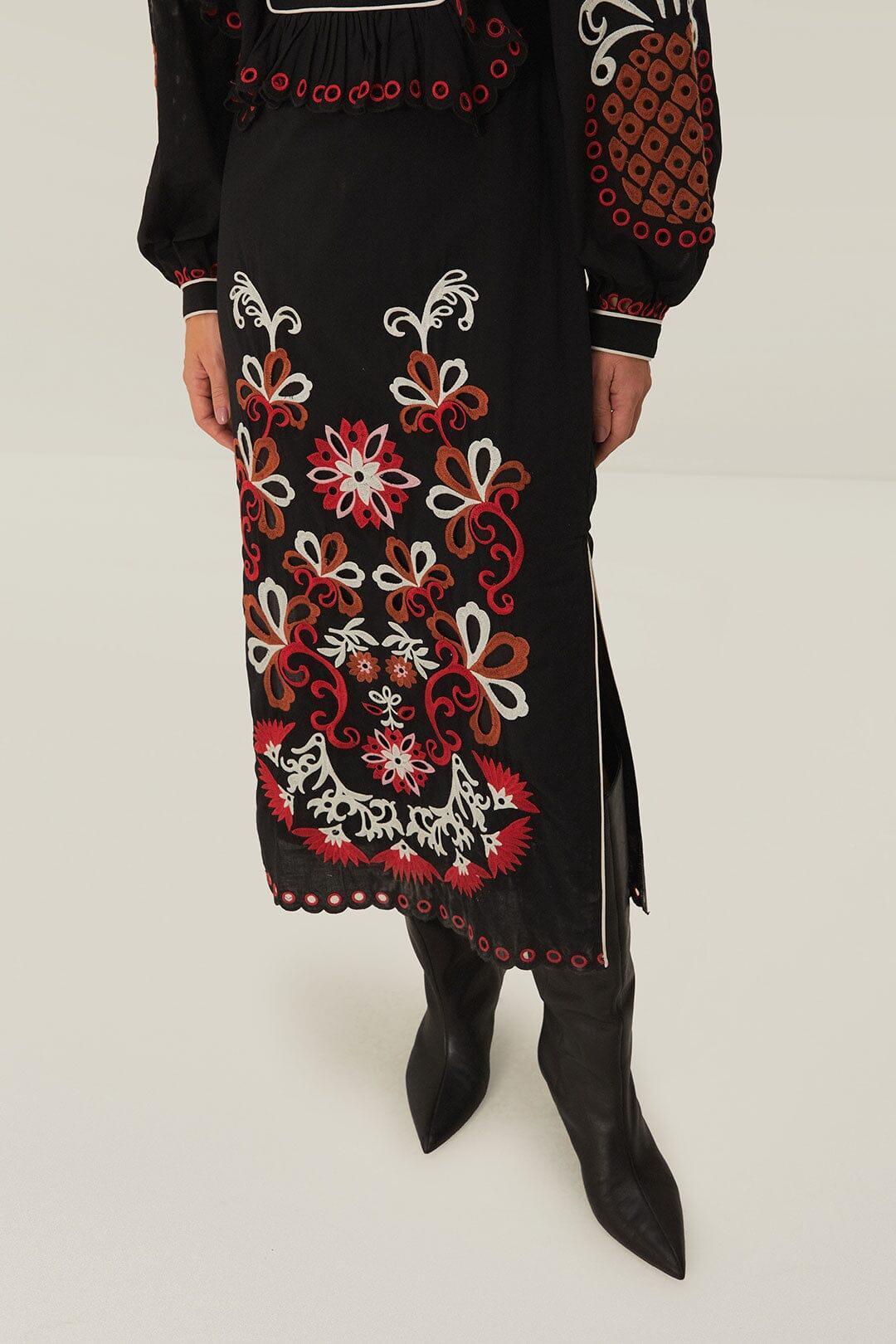 Cashew Mandala Richilieu Long Sleeve Maxi Dress, CASHEW MANDALA BLACK / S Product Image