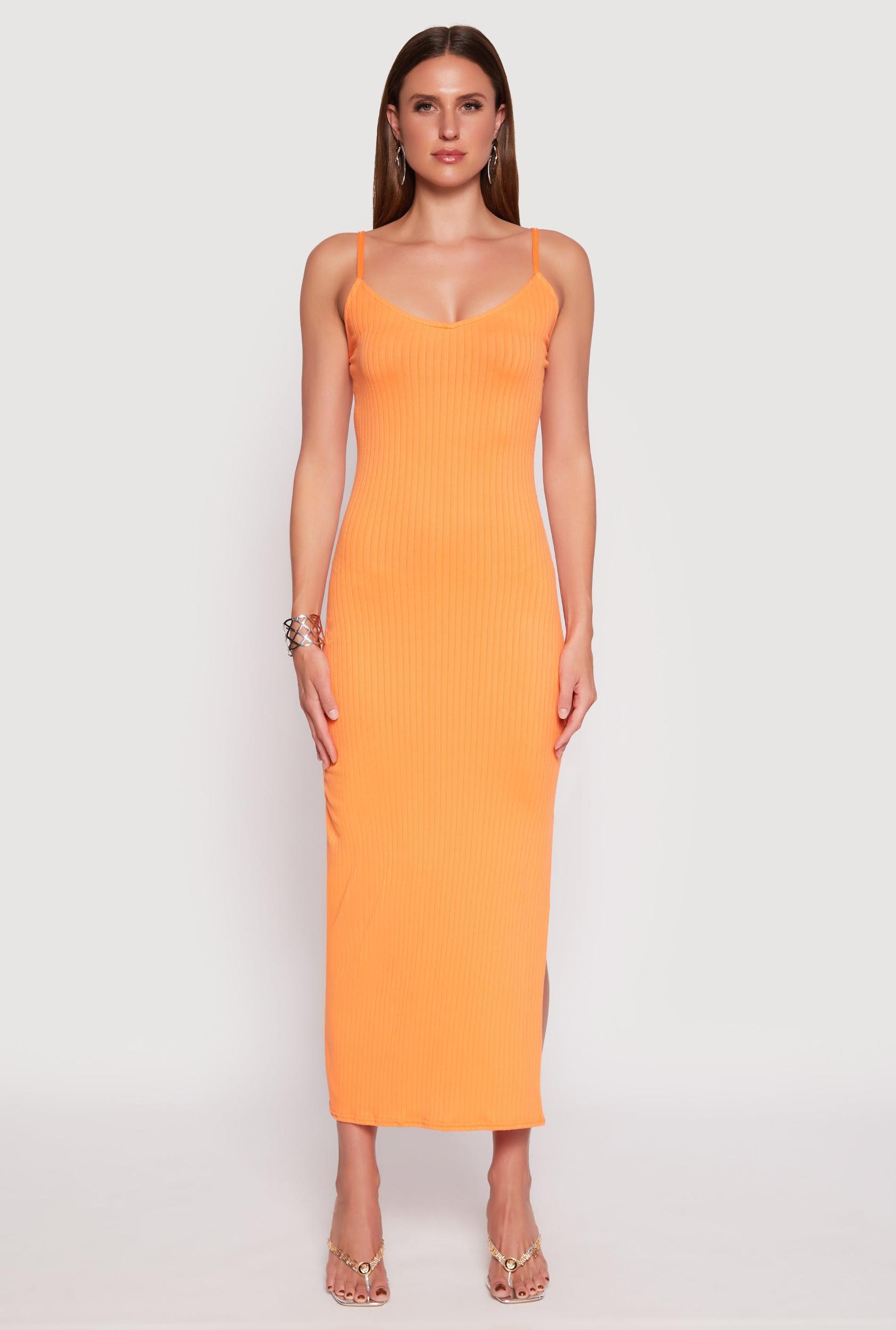 Womens Ribbed Knit Side Slit Maxi Dress Product Image