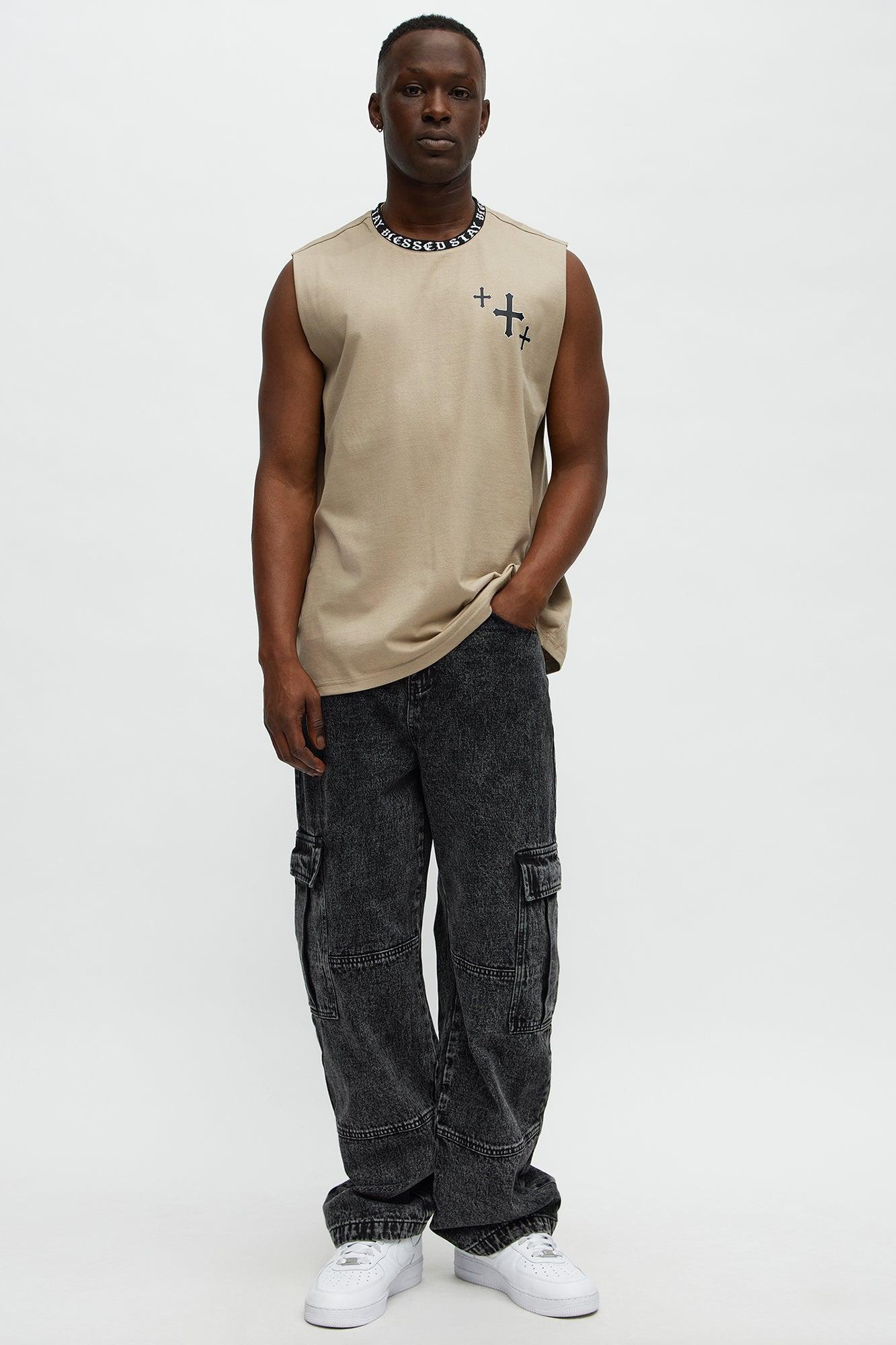 Muscle Stay Blessed Tank - Stone Product Image