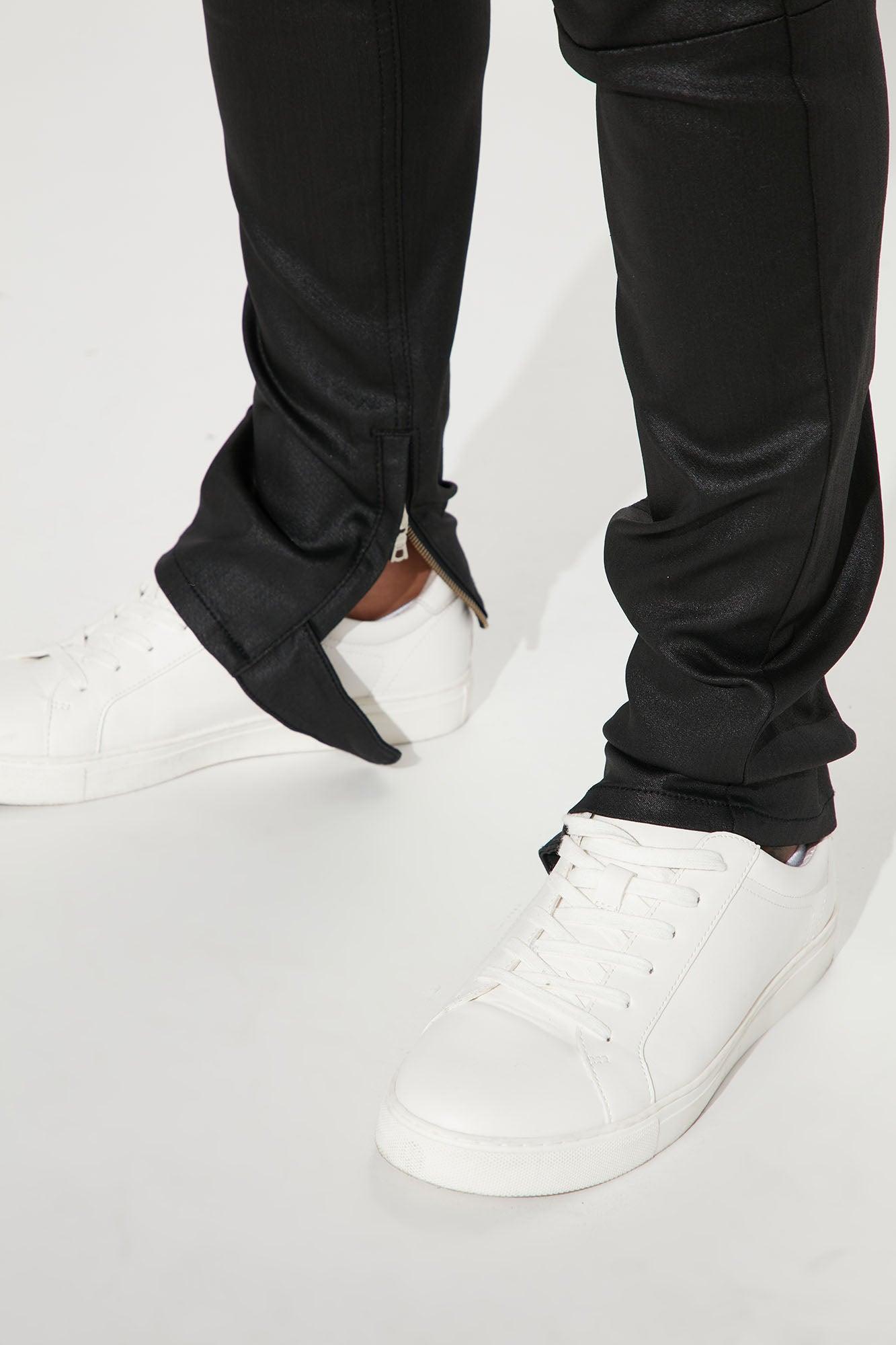 On The Line Waxed Stacked Skinny Jeans - Black Product Image