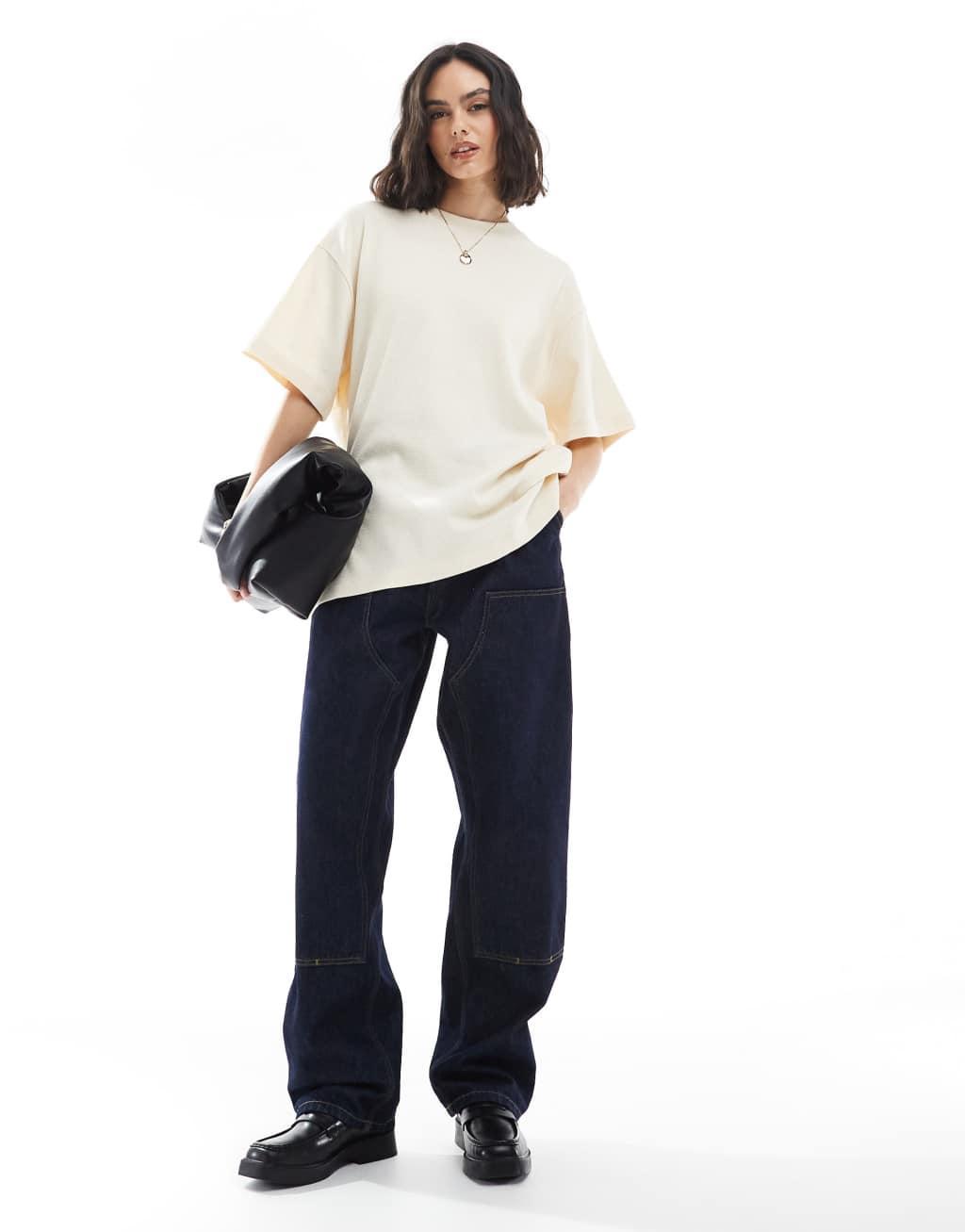 ASOS DESIGN waffle oversized T-shirt in washed cream Product Image