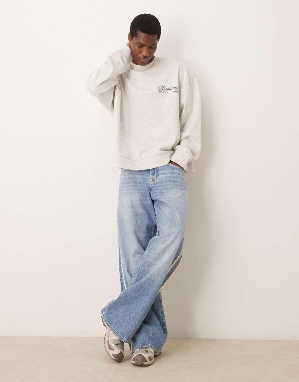 ASOS DESIGN oversized sweatshirt with chest print in white heather Product Image