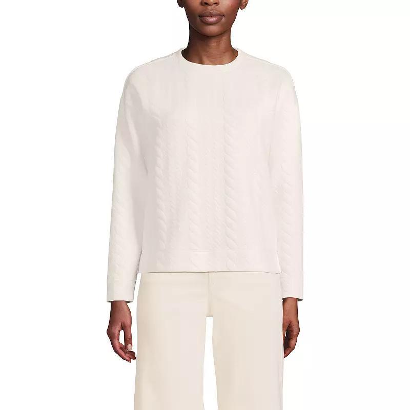 Women's Lands' End Quilted Cable Sweatshirt, Size: XL, Fresh Ivory Product Image