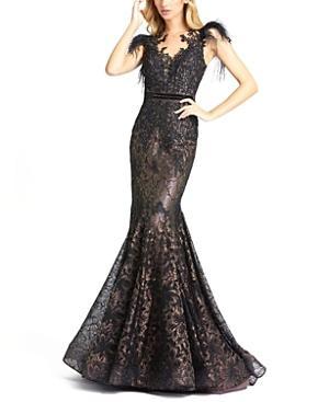 Womens Velvet Floral Applique Mermaid Gown Product Image