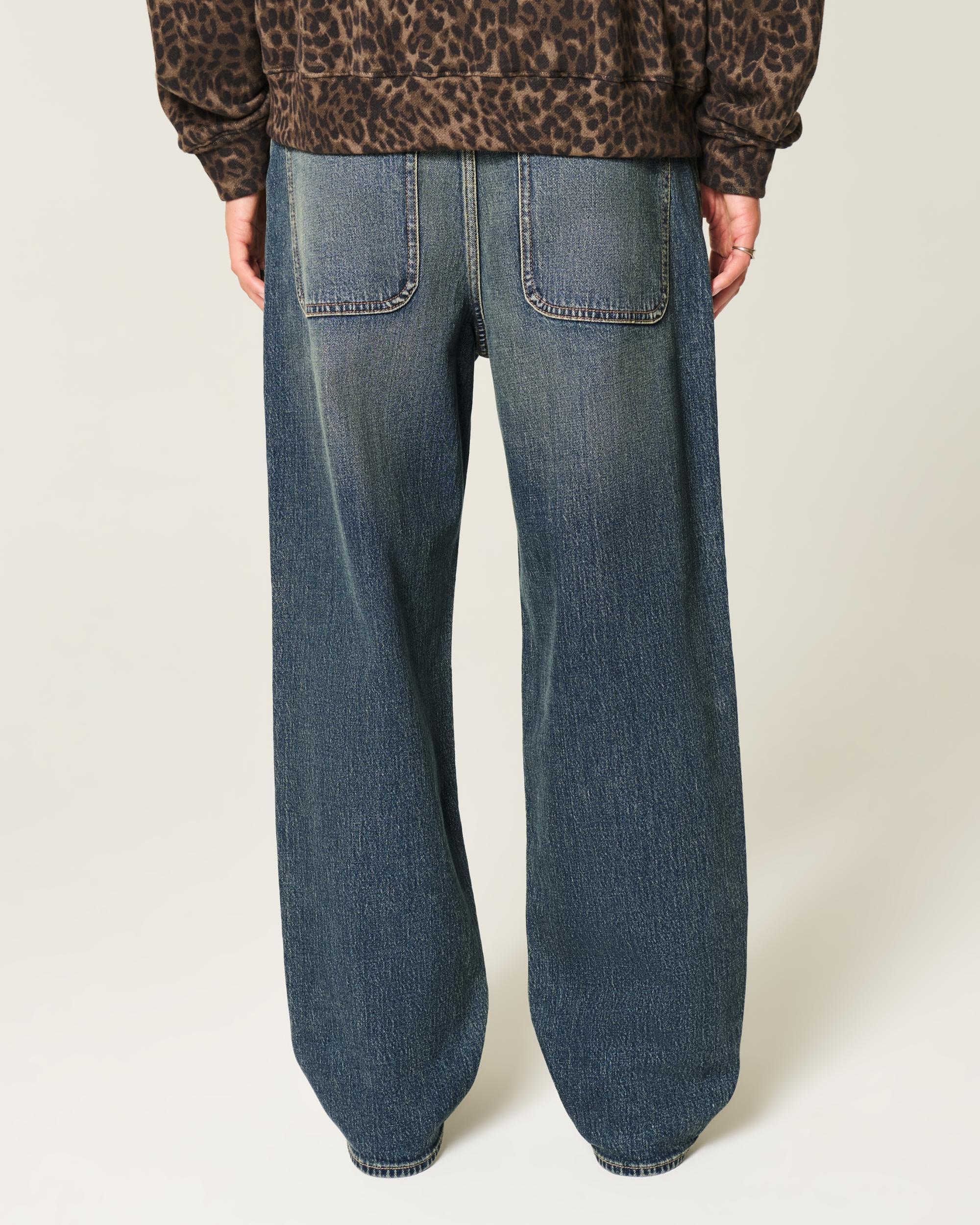 Dark Wash Embroidered Baggy Jeans Product Image
