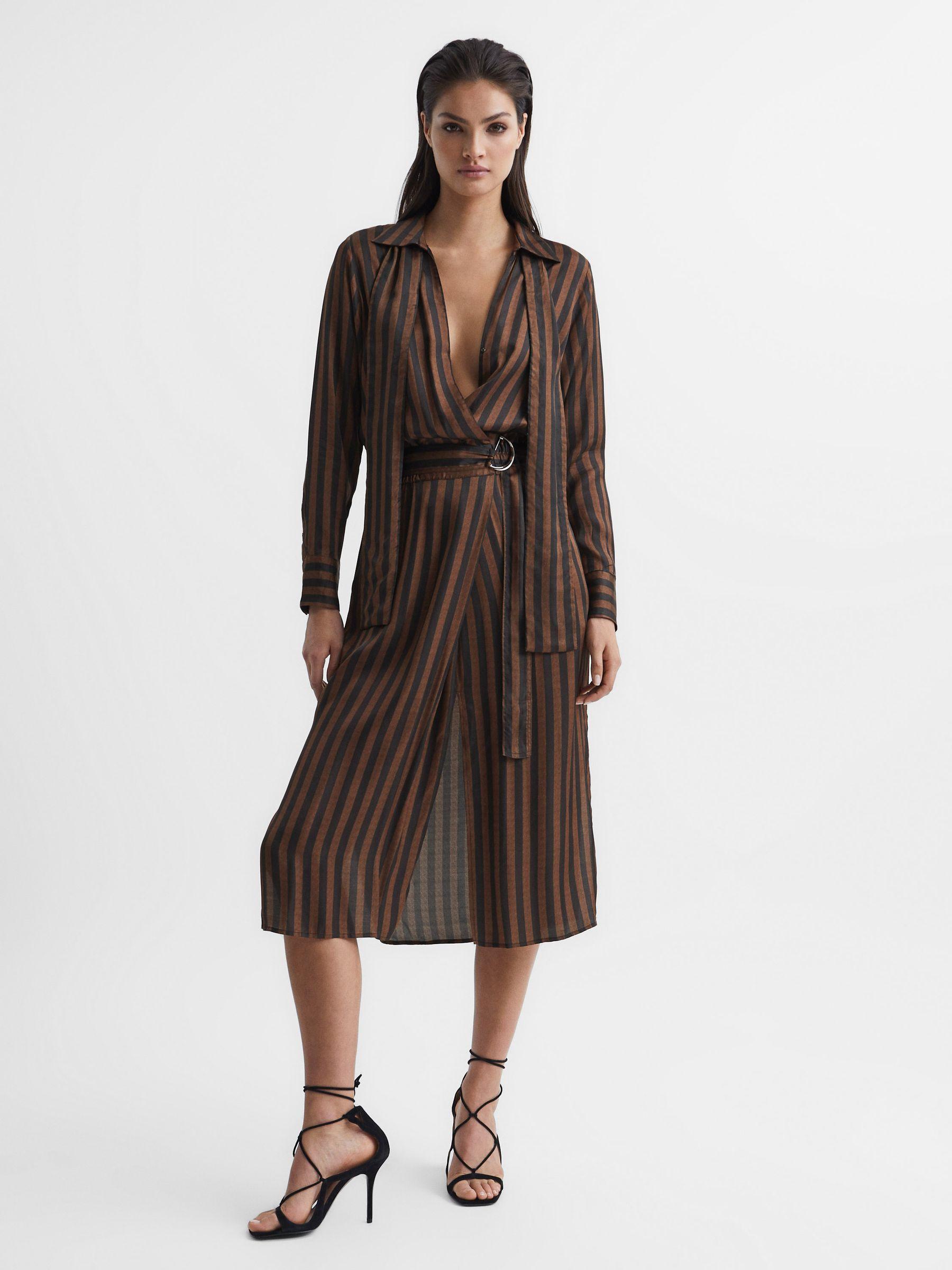 Stripe Shirt Dress in Brown Product Image