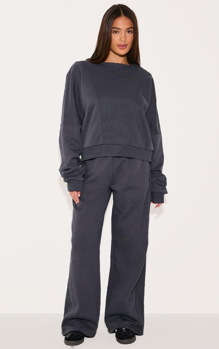 Charcoal Oversized Ribbed Panel Sweatshirt Product Image