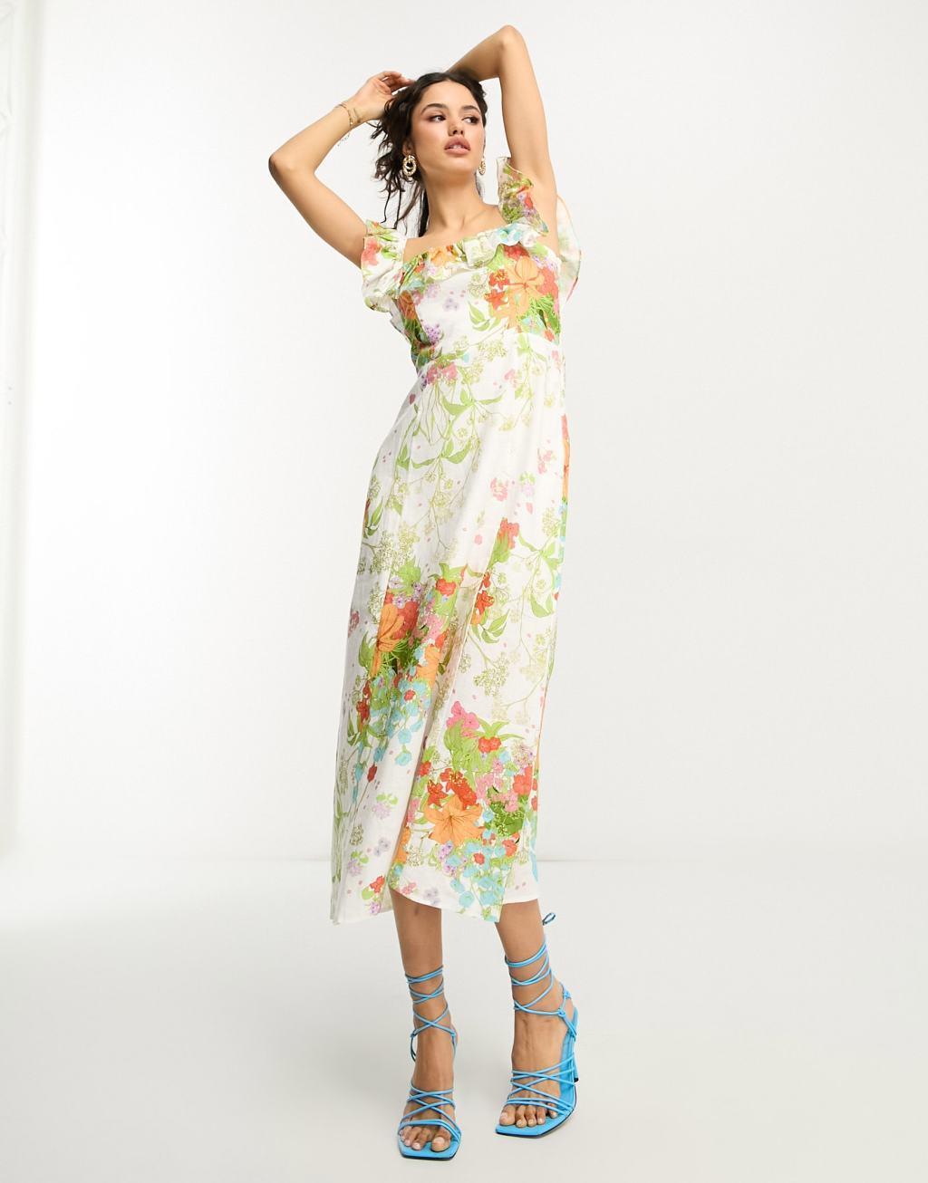 & Other Stories linen blend frill detail midaxi dress Product Image