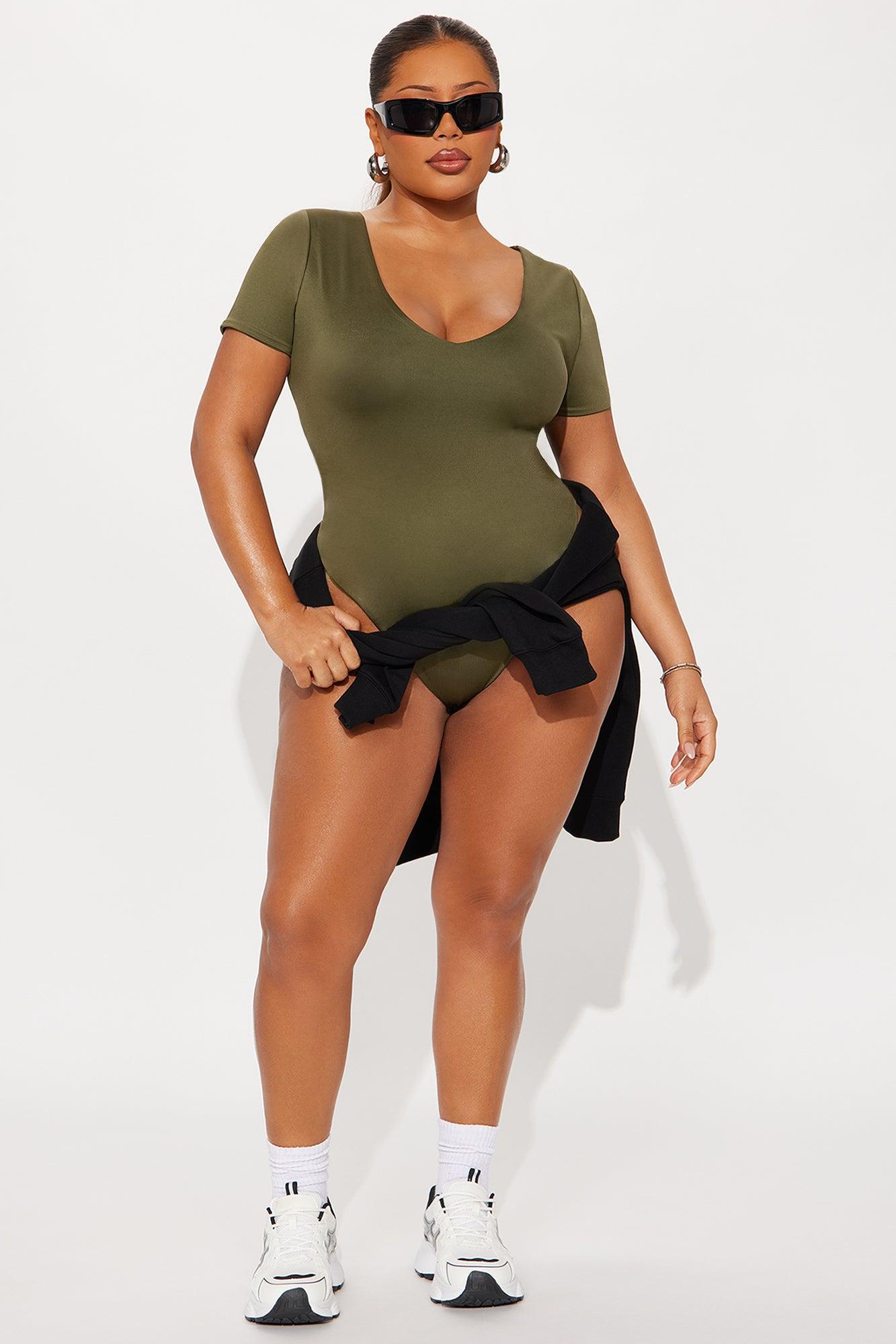 Contour Double Lined Short Sleeve High Cut Bodysuit - Military Green Female Product Image