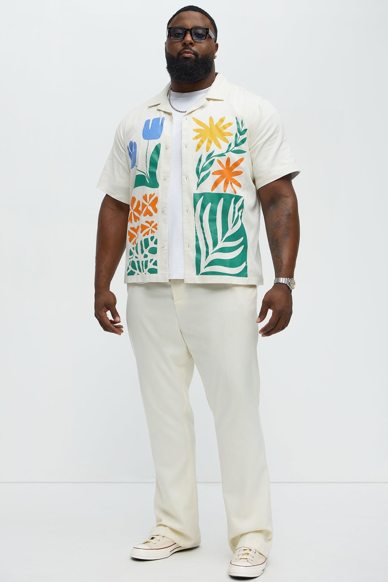 Embrace The Wild Cotton Blend Short Sleeve Button Up Shirt - White Product Image
