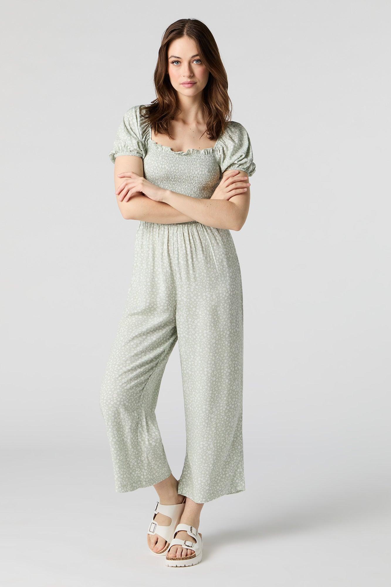 Printed Smocked Jumpsuit Female Product Image