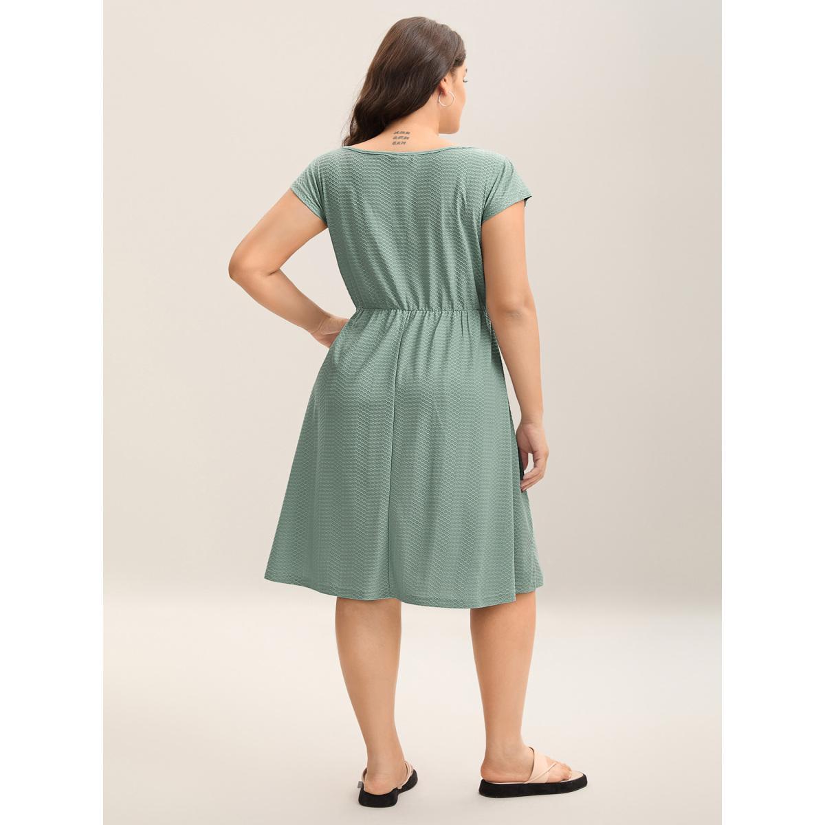 Plus Size Textured Waist-Tie Knit Midi Dress Sage Women Casual Drawstring Knit Dresses Bloomchic 30/6X Product Image