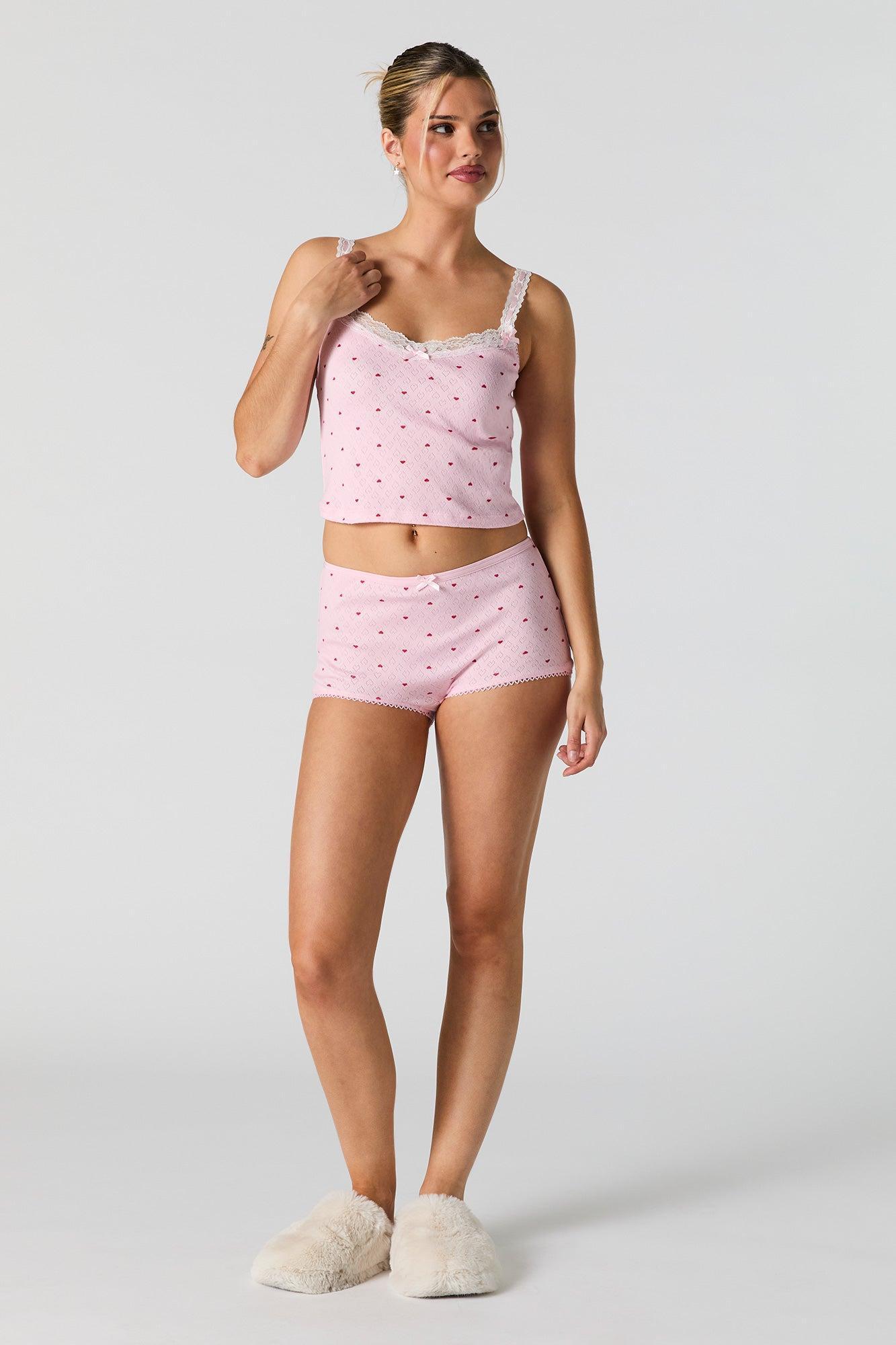 Printed Pointelle Knit Tank & Short 2 Piece Pajama Set Female Product Image