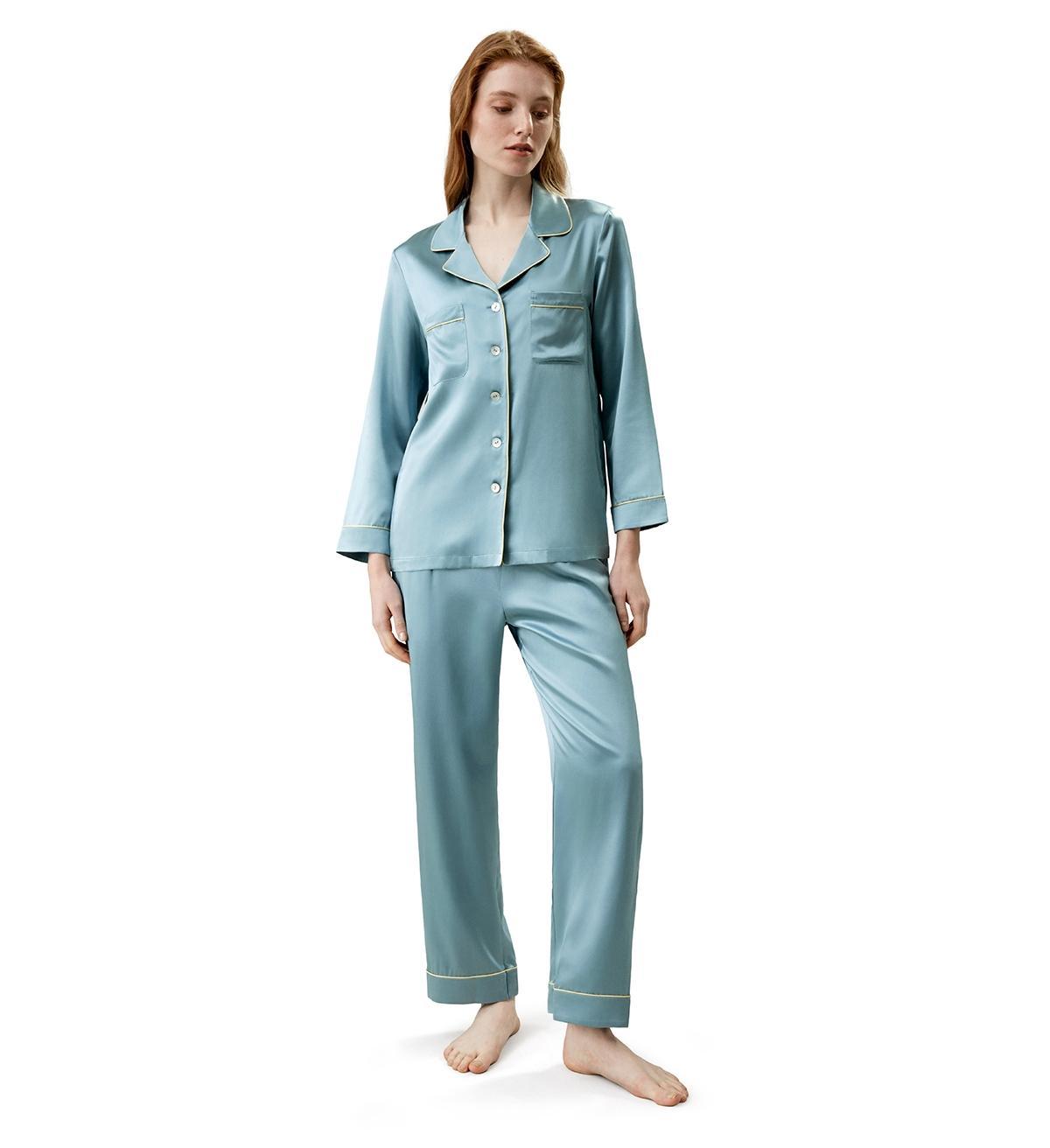 Lilysilk Womens 22MM Gold Piping Silk Pajamas Set Product Image