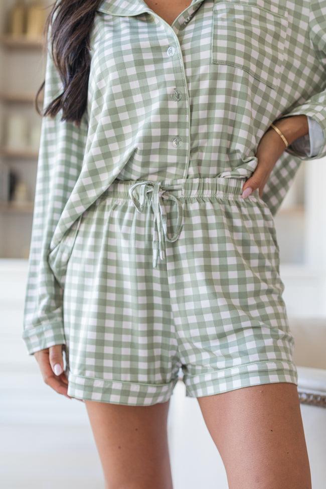Under The Stars In Olive Grateful Gingham Bamboo Pajama Shorts Product Image