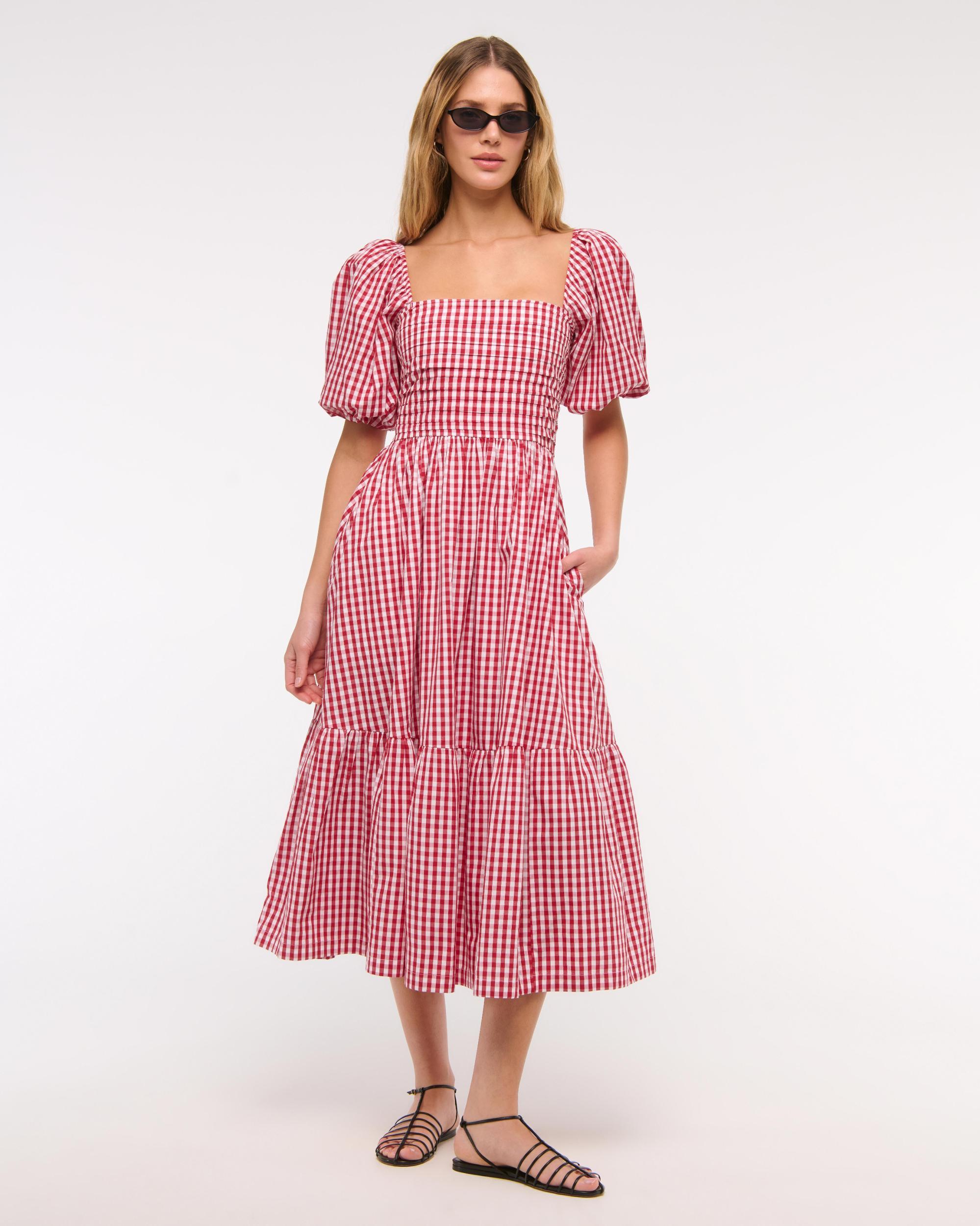 The A&F Emerson Poplin Puff Sleeve Midi Dress Product Image