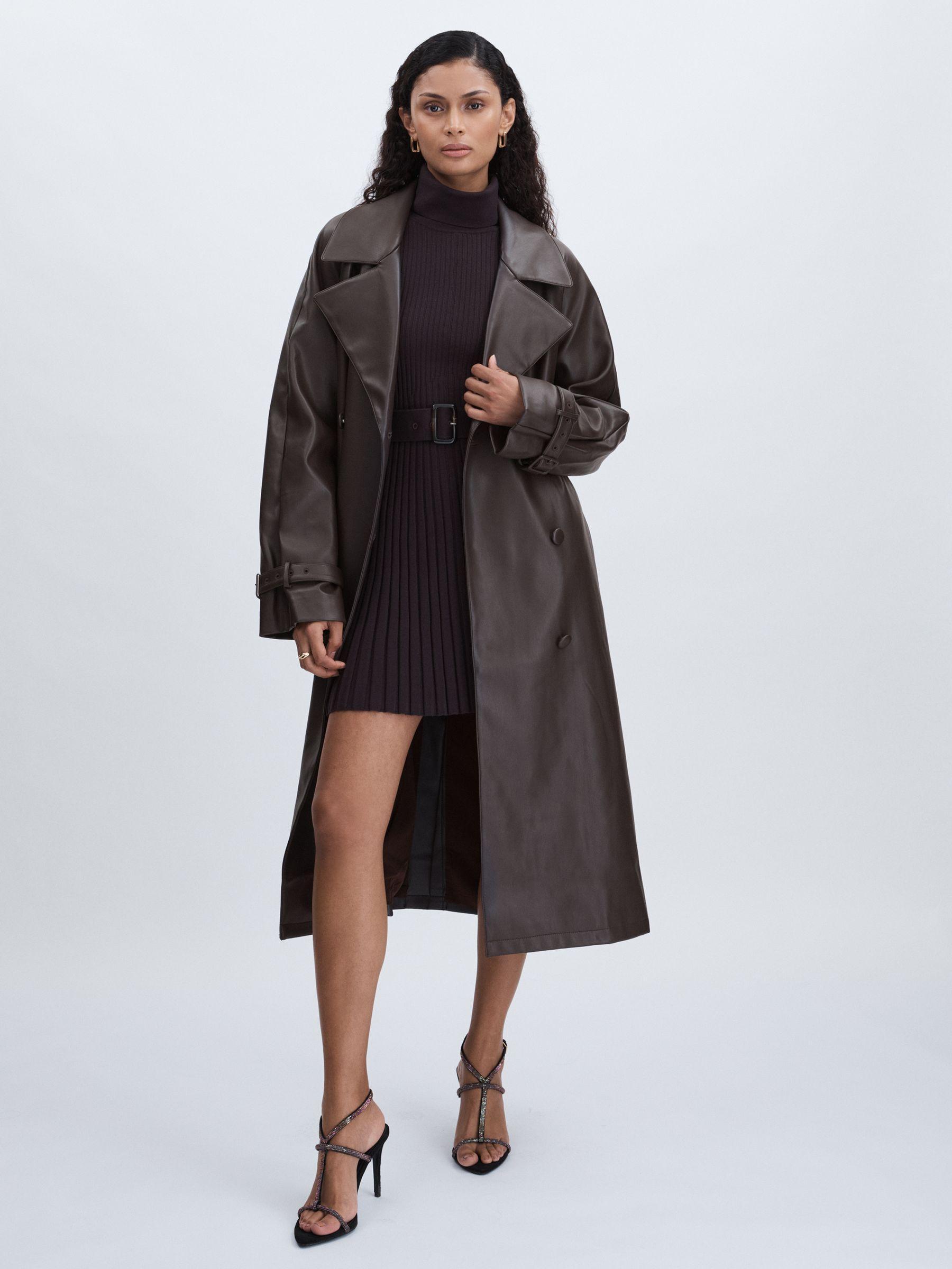 Good American Faux-Leather Trench Coat in Bitter Chocolate Product Image