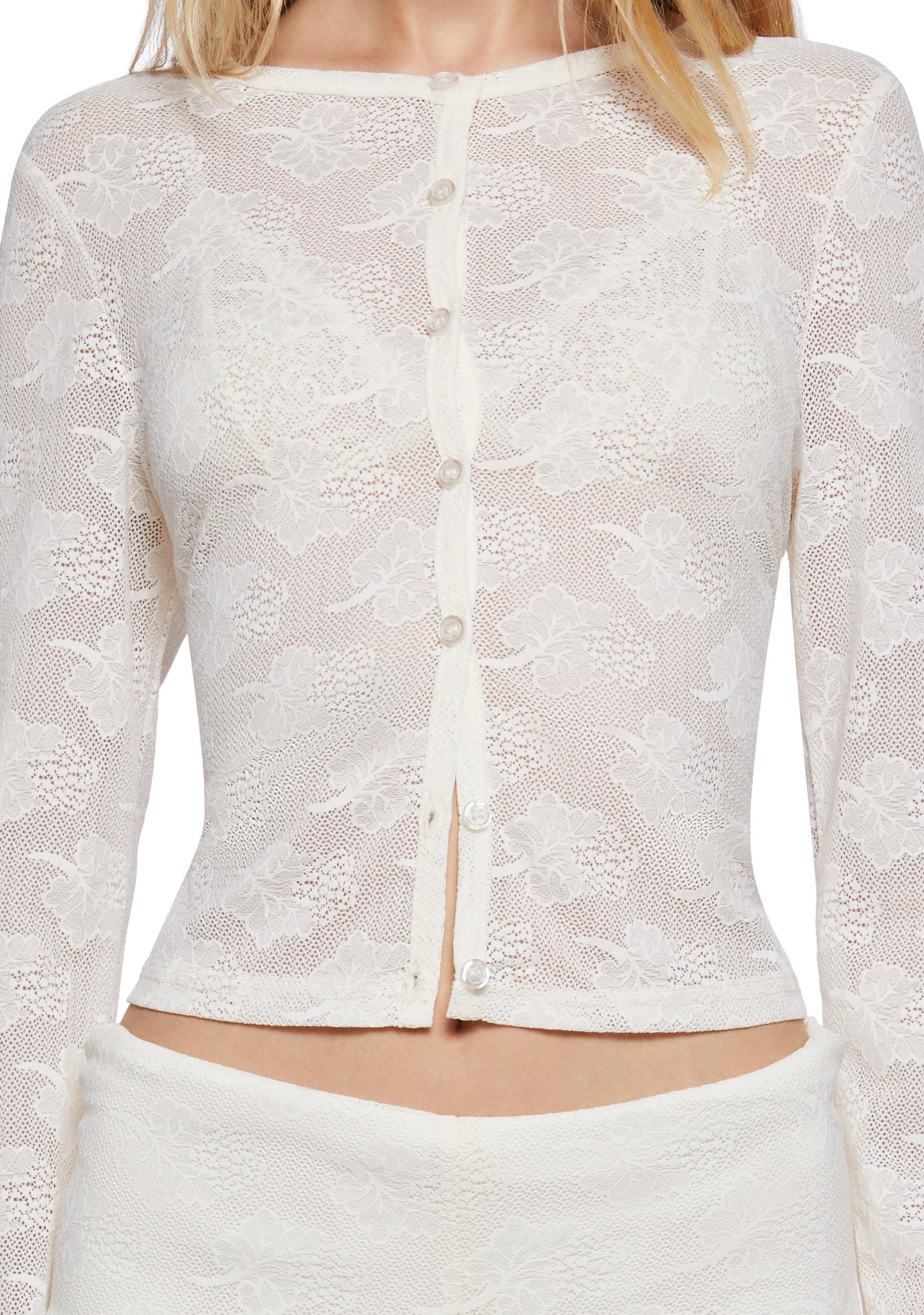 Womens Spring Summer Lace Cardigan And Shorts Set - Off White Product Image