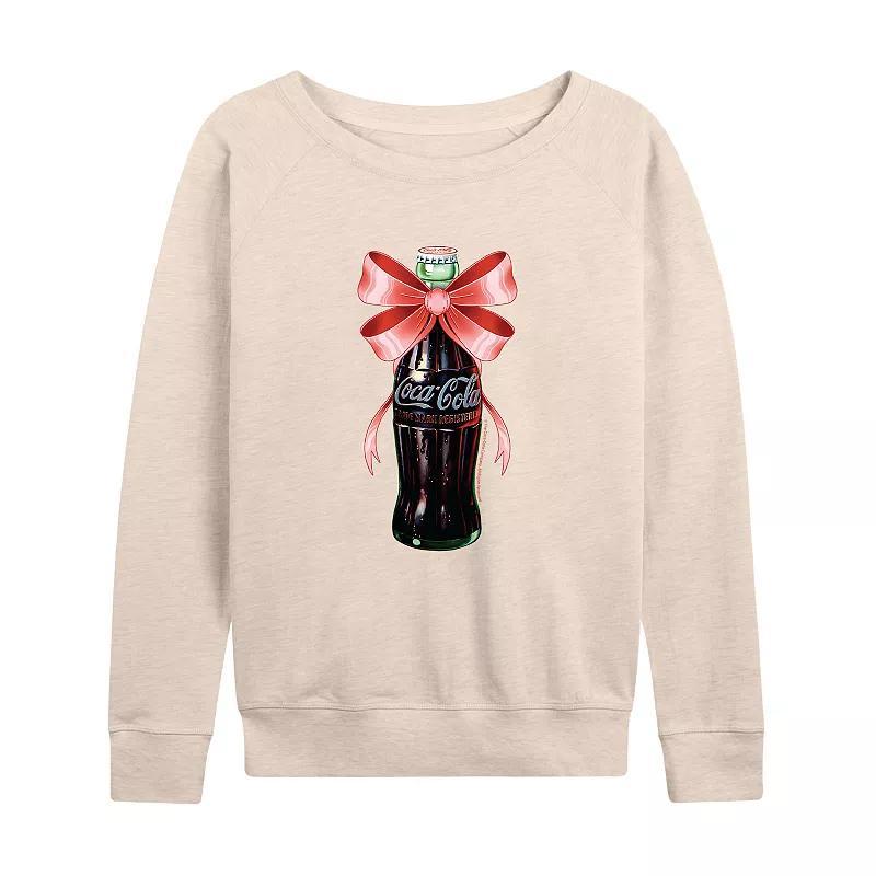 Women's Coca-Cola Bottle Bow French Terry Long Sleeve Tee, Size: XL, Grey Green Product Image