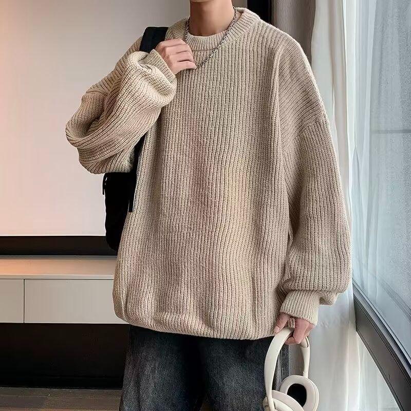 Crew Neck Plain Oversized Sweater Product Image