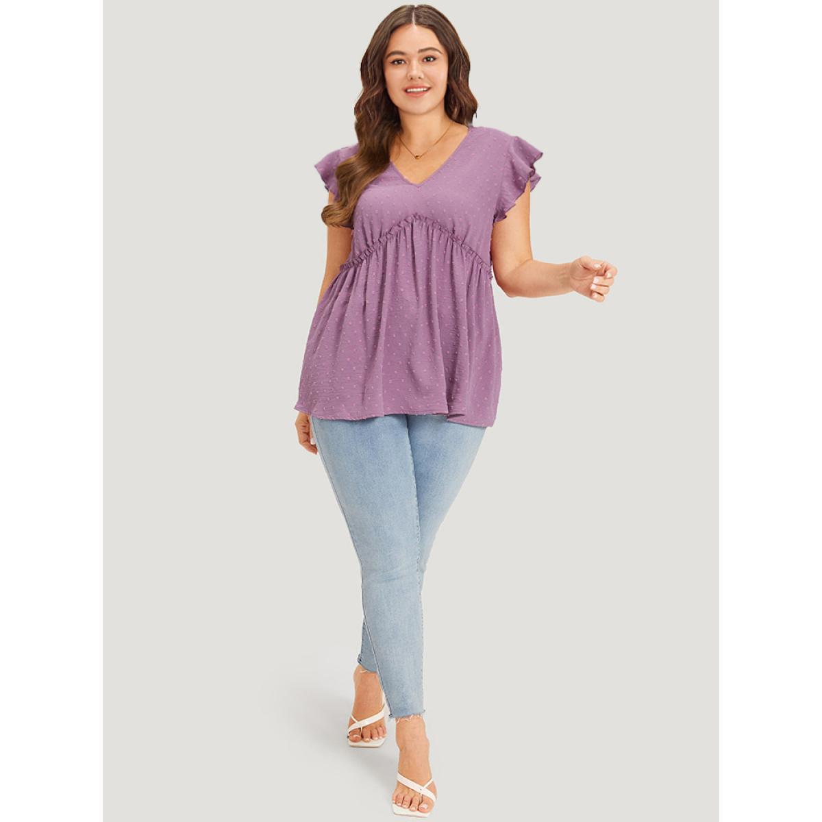 Plus Size Polka Dot V Neck Ruffles Tassel Trim Tank Top Women Mauve Elegant Texture V-neck Dailywear Tank Tops Camis BloomChic 22-24/3X Product Image