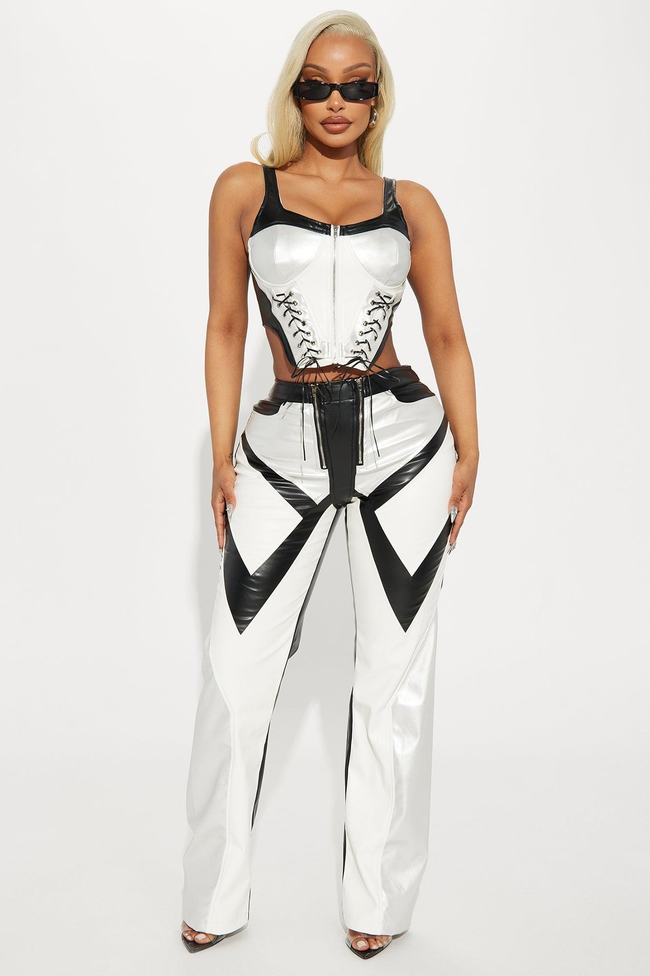Motor Sport Faux Leather Pant Set - Black/White Product Image