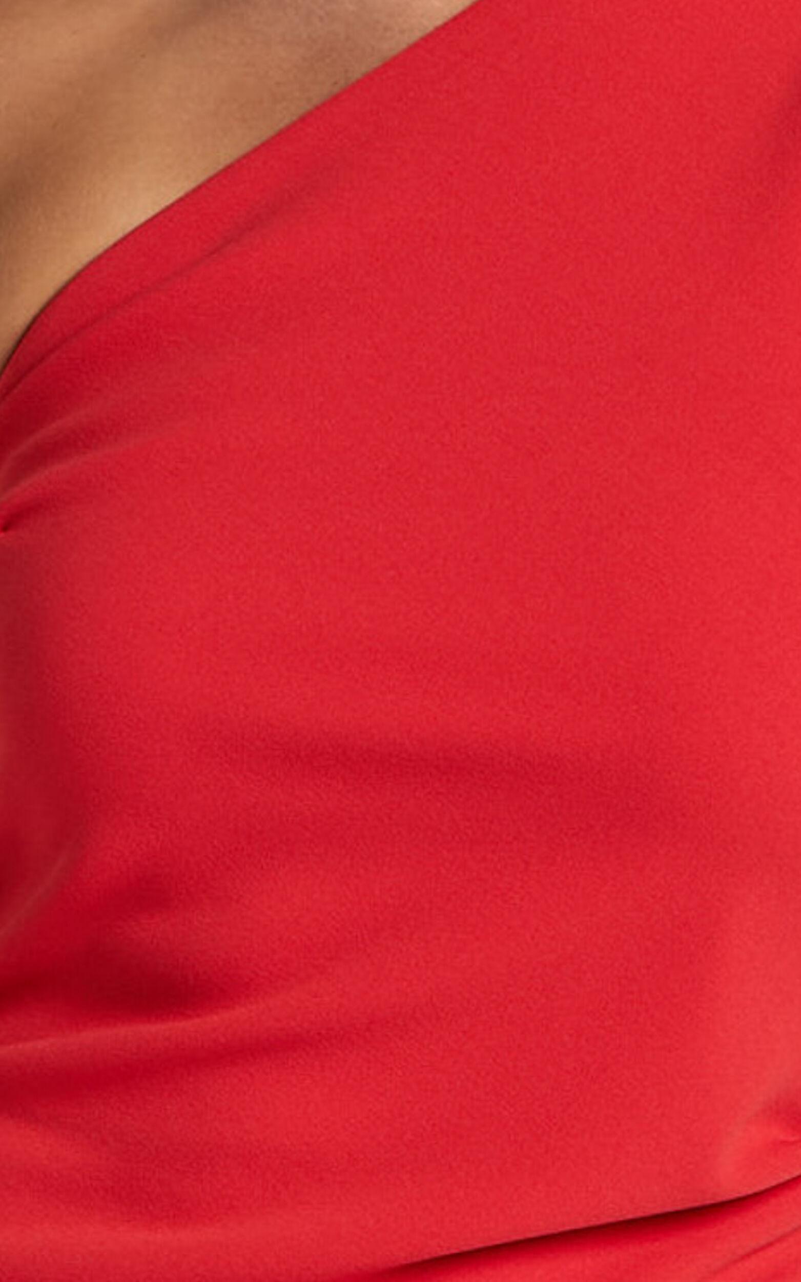 Monette Midi Dress - One Shoulder Straight Dress in Orange Red Product Image