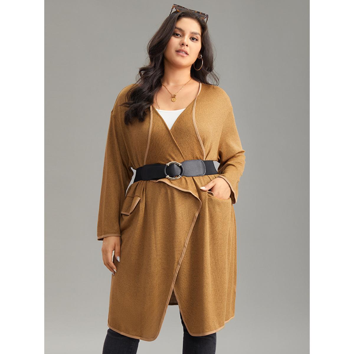 Plus Size Supersoft Essentials Asymmetrical Neck Plain Kimono Women Chocolate Casual Plain Pocket Dailywear Kimonos BloomChic 26/4X Product Image