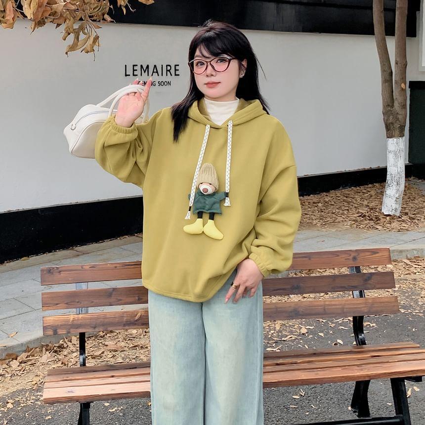 Plus Size Drawstring Round Neck Bear Applique Oversized Hoodie Product Image