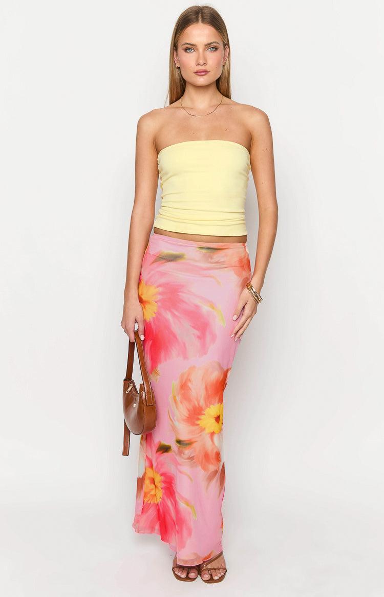 Esha Pink Floral Maxi Skirt Product Image