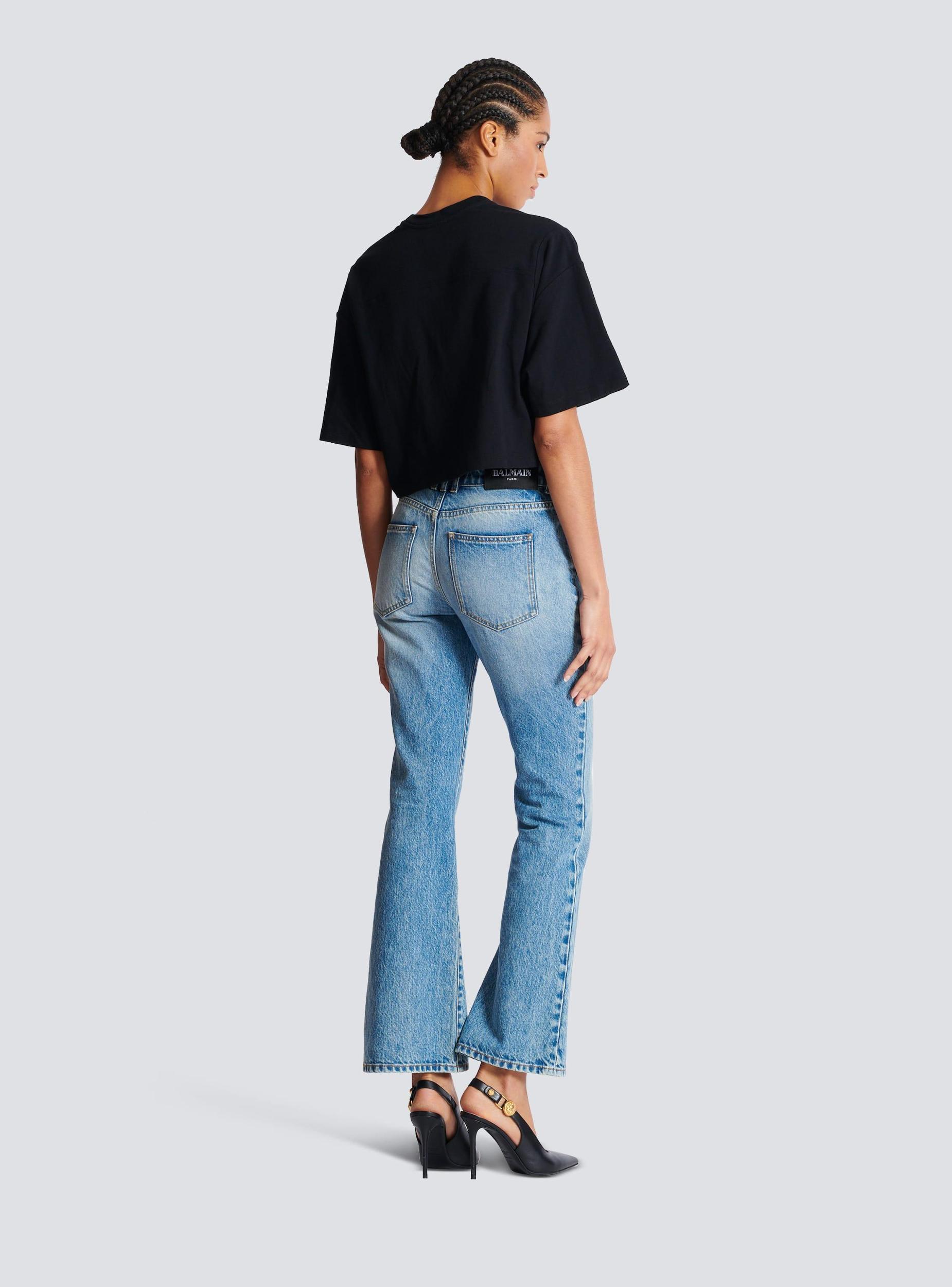 Cropped T-shirt with flocked Balmain Letter logo Product Image