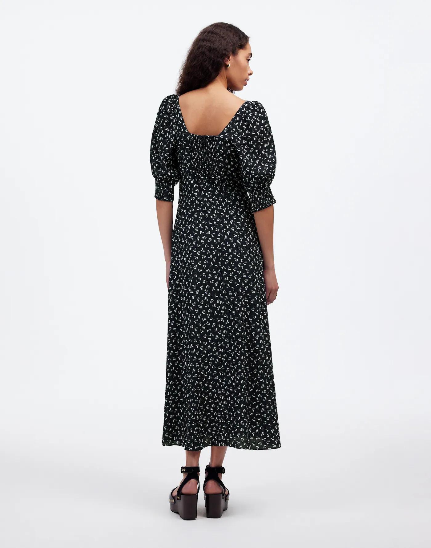 Ruched Scoopneck Side Slit Midi Dress in Floral Product Image