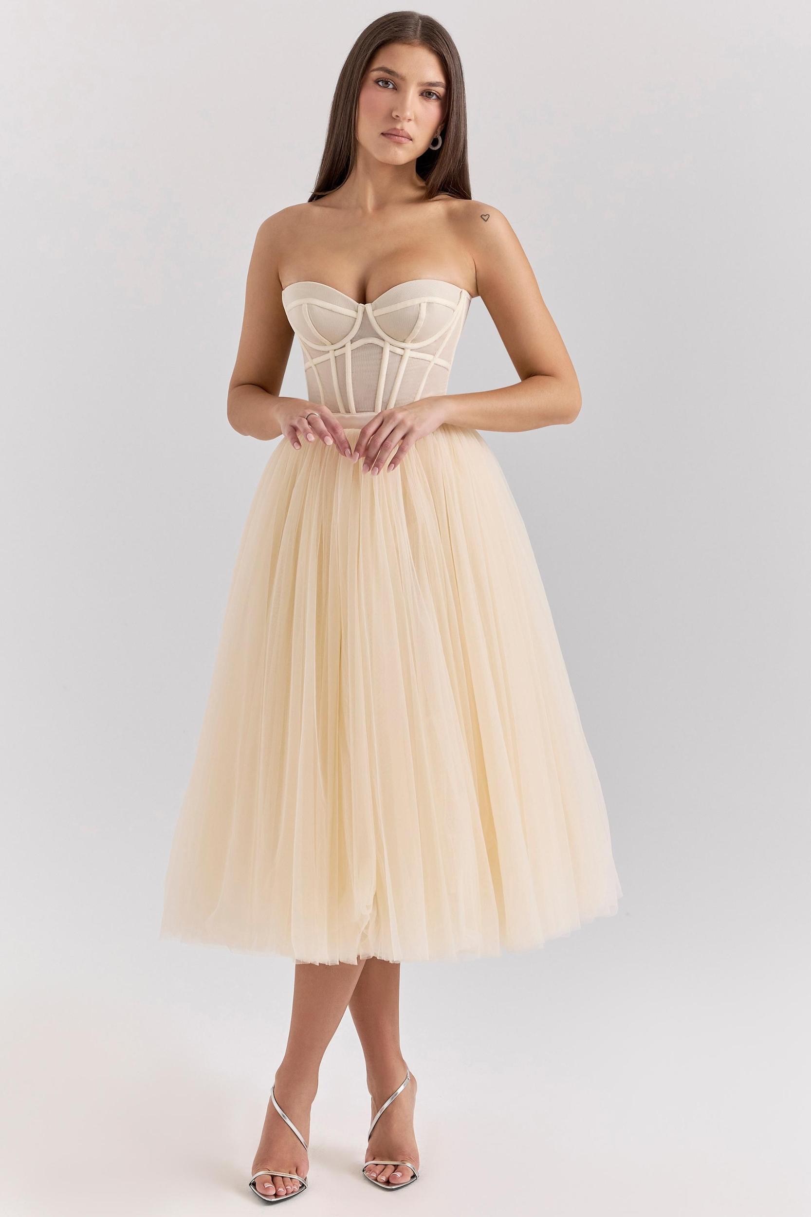 Darling Vintage Cream Tulle Midi Dress Product Image