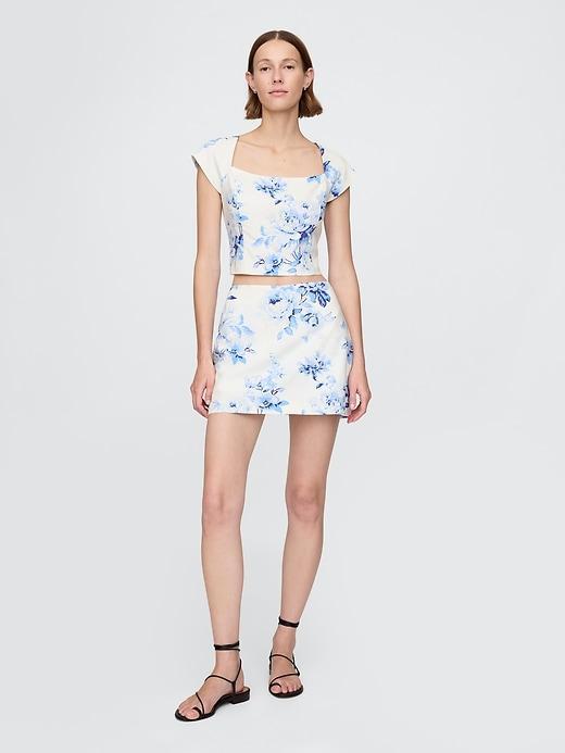 Linen-Blend Cap-Sleeve Cropped Top Product Image