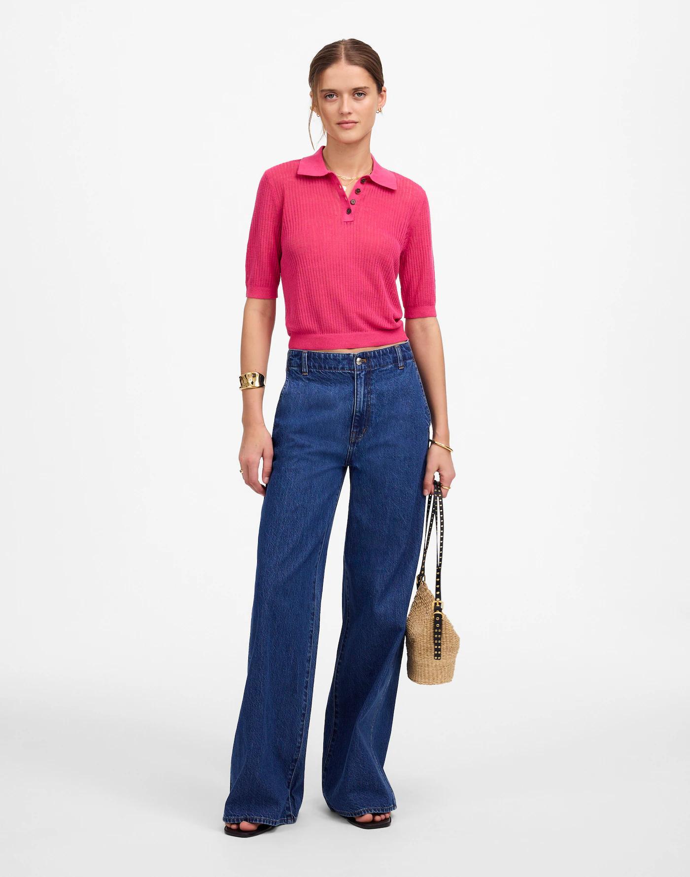 Short-Sleeve Polo Sweater Tee Product Image