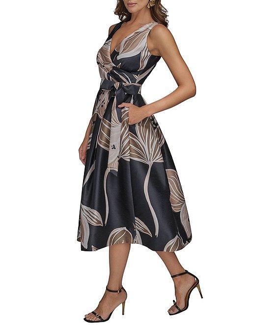 Donna Karan Sleeveless V-Neck Floral A-Line Dress Product Image