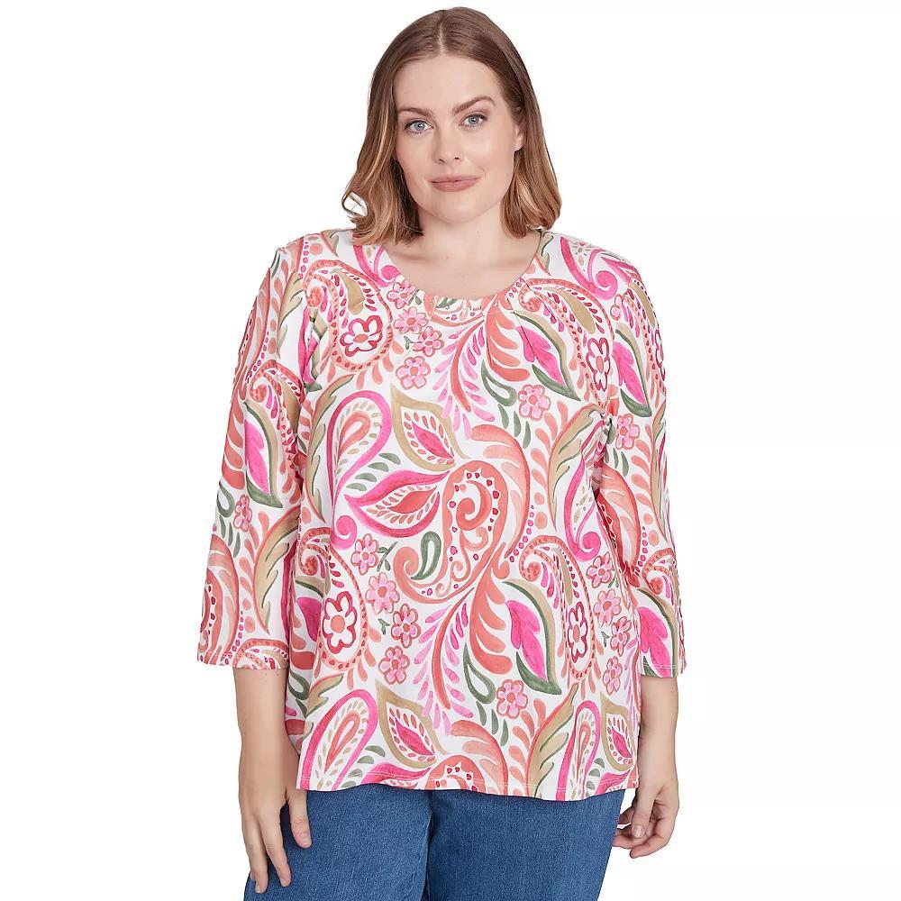 Plus Size Alfred Dunner Embellished Crewneck Paisley Top, Womens Pink Product Image