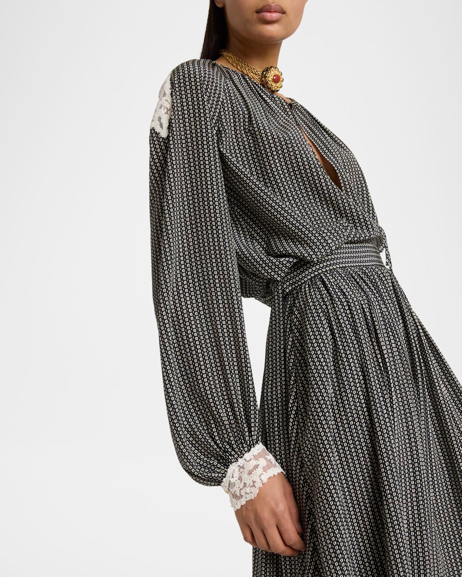 Micro Check Silk Long-Sleeve Blouse Product Image