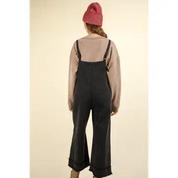 Black Washed Cotton Twill Solid Overalls Jumpsuit Product Image