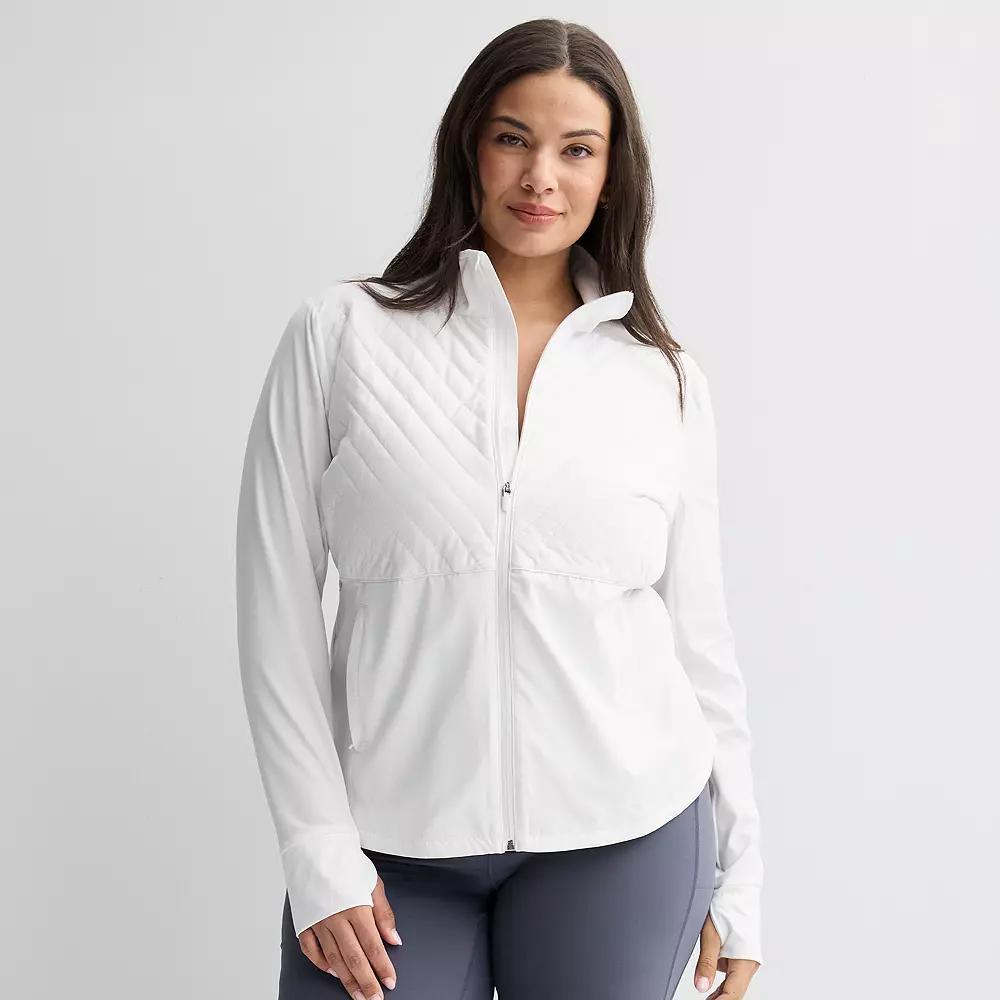 Plus Size Tek Gear® Woven Mixed Media Zip Front Jacket, Women's, Size: 3XL, Modern White Product Image