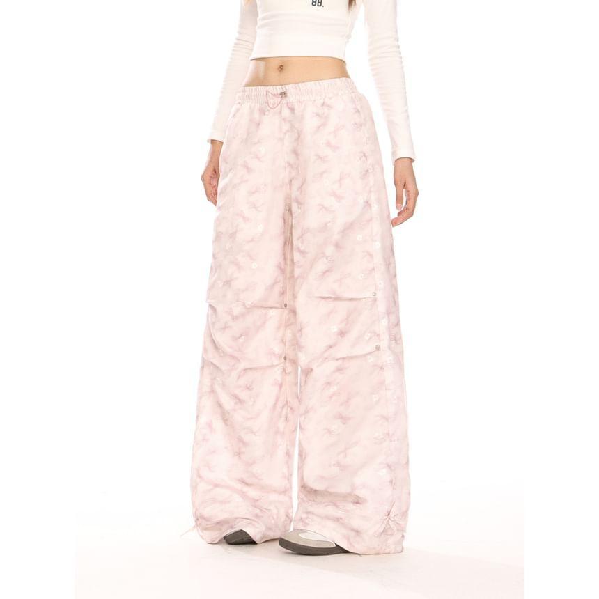 Mid Waist Butterfly Print Wide Leg Cargo Pants Product Image