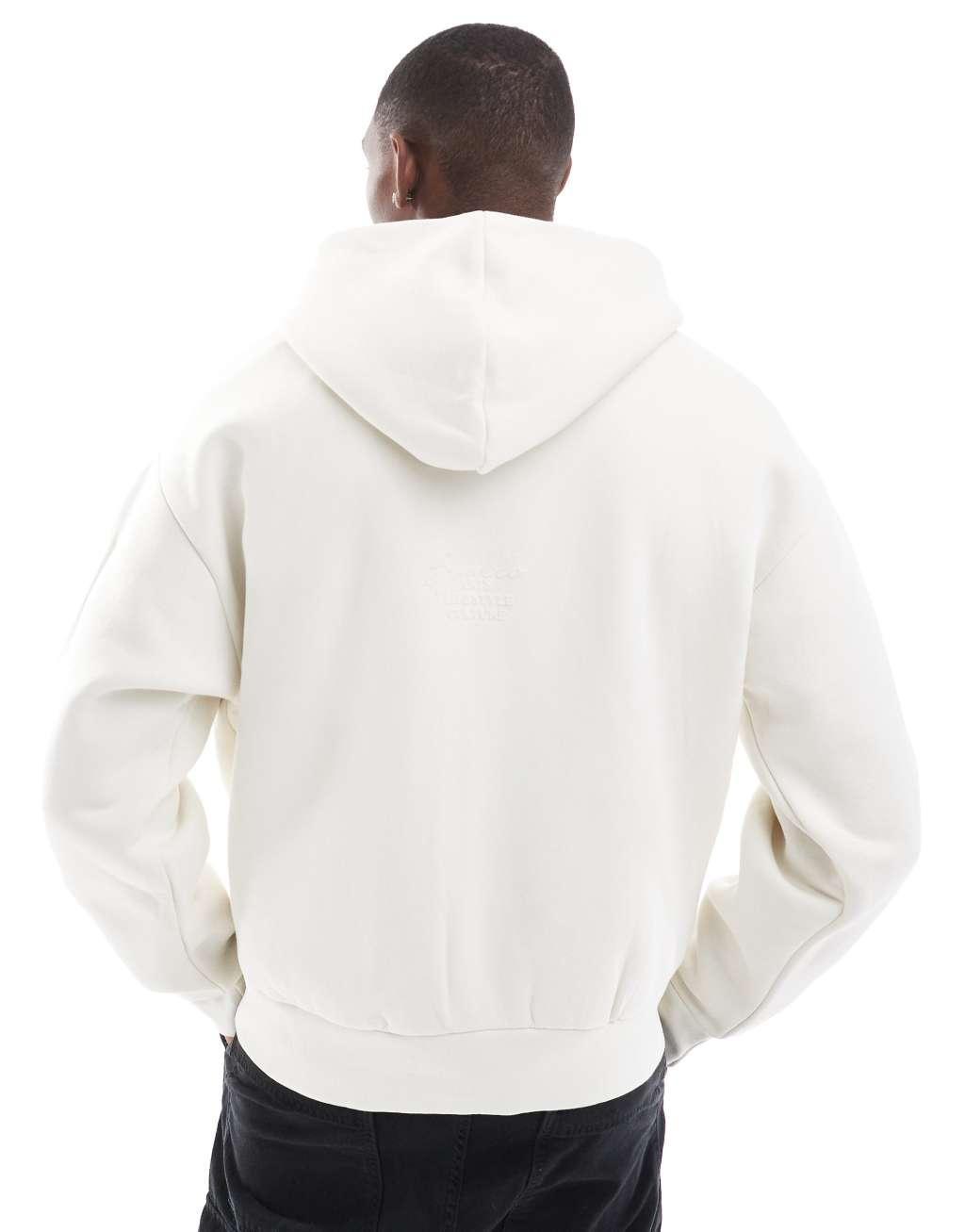 Bershka boxy tonal back print hoodie in white Product Image