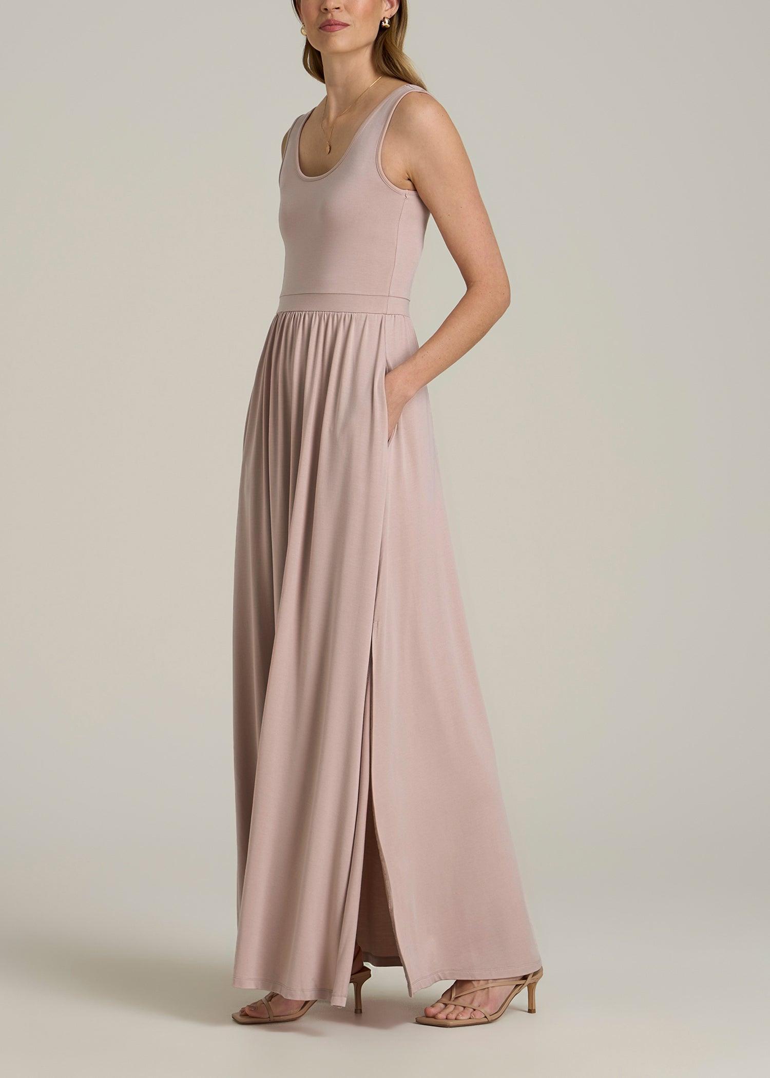 Jersey Tank Maxi Dress with Pockets for Tall Women in Desert Rose Product Image