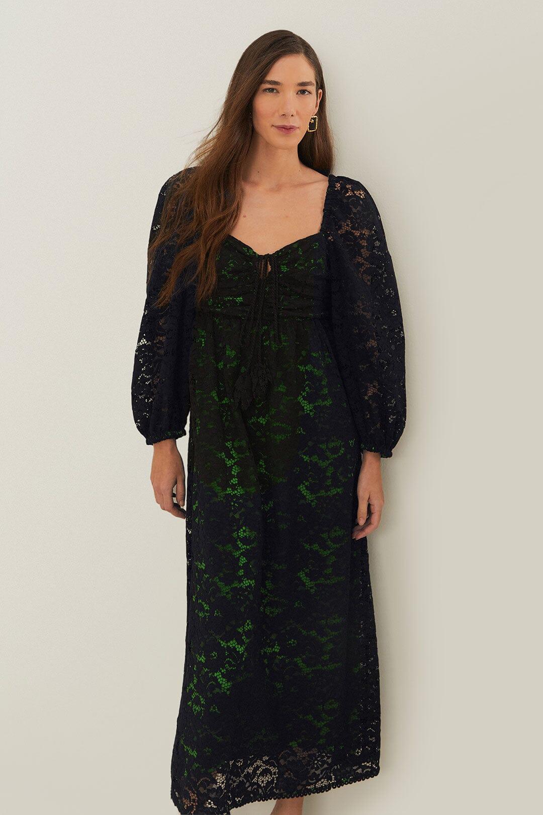Black Lace Long Sleeve Midi Dress, BLACK / S Product Image