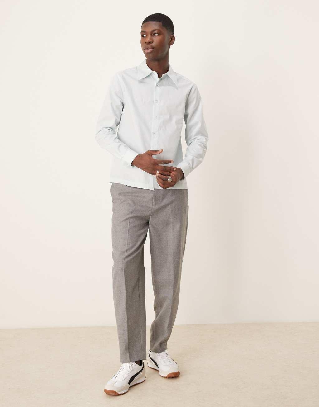 ASOS DESIGN slim fit shirt with 70s collar in light blue Product Image