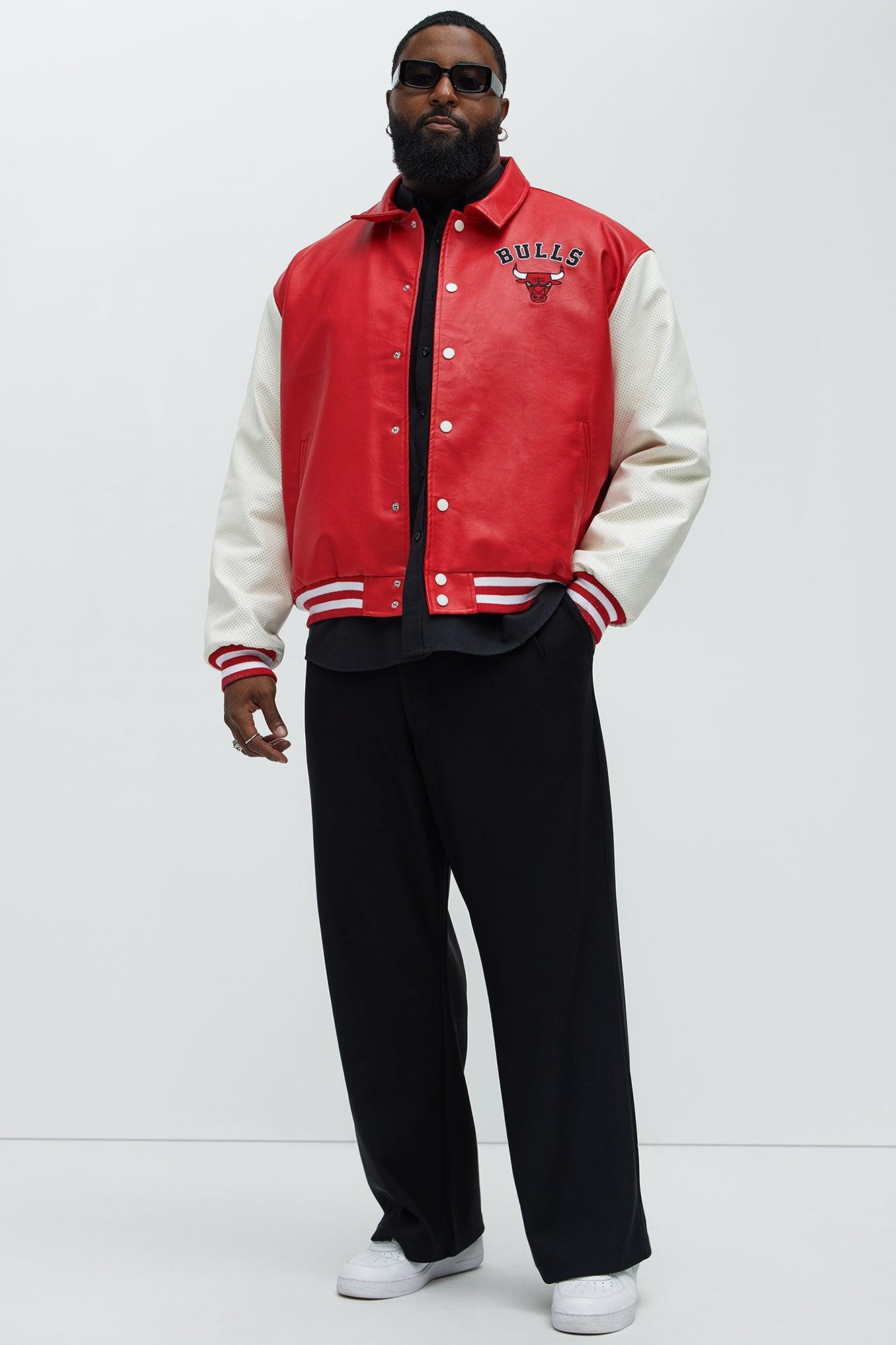 Bull Top Dawg Faux Leather Collared Varsity Jacket - Red Male Product Image